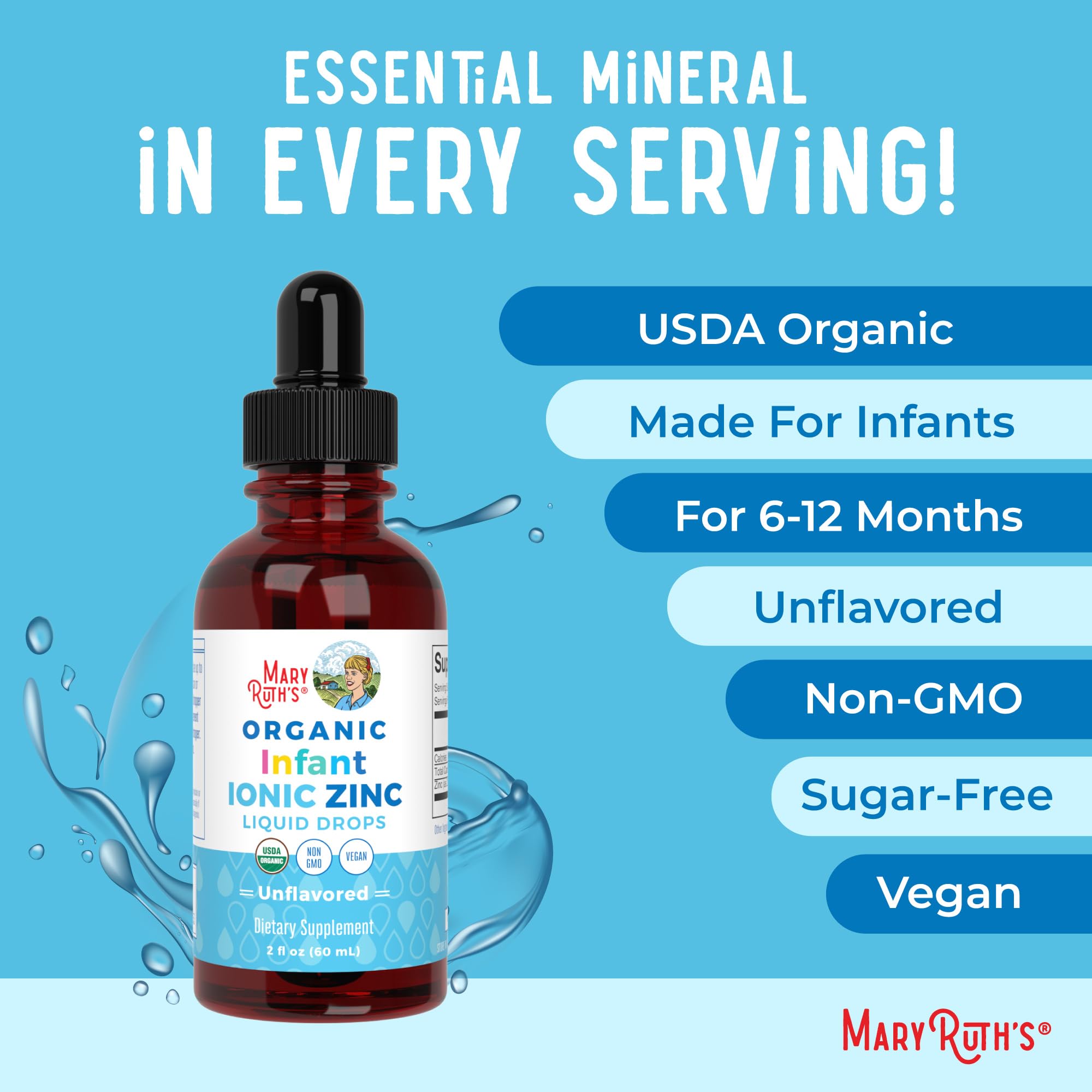 MaryRuth Organics Organic Infant Ionic Zinc Liquid Drops | Zinc Sulfate for Immune Support | Organic Glycerin | Antioxidant | Vegan | Formulated for Babies Ages 6-12 Months | 1 Month Supply | 2 Fl Oz MARYRUTH'SUS supplements