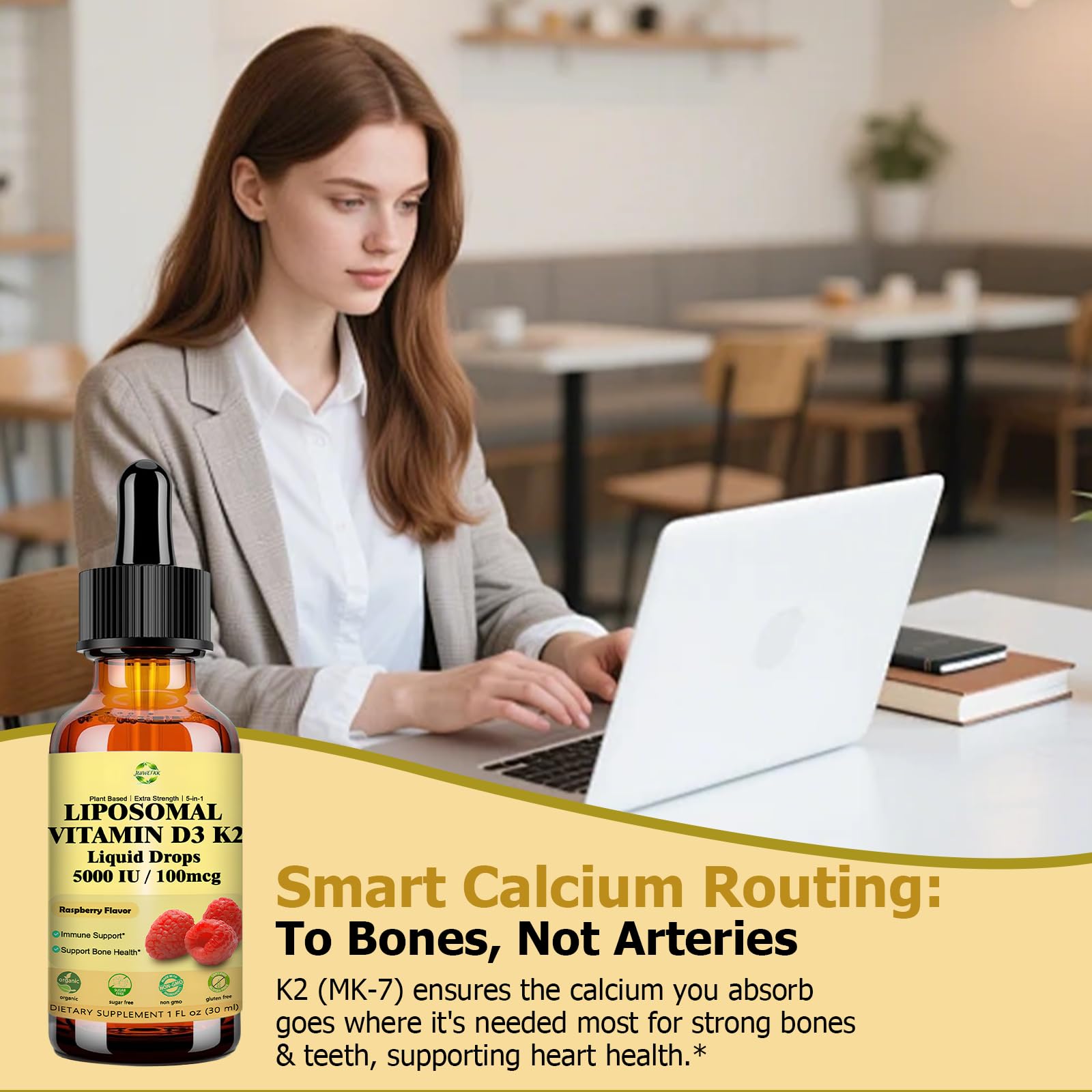 Liquid Vitamin D3 K2 Drops with Calcium Magnesium Omega3, High Potency 5-in-1 D3 K2 Vitamin 5000 IU Supplement for Bone Health, Heart Teeth & Immue, Ultra High Absorption Liposomal D3K2 Plant-Based JUIWEFKKAu supplements