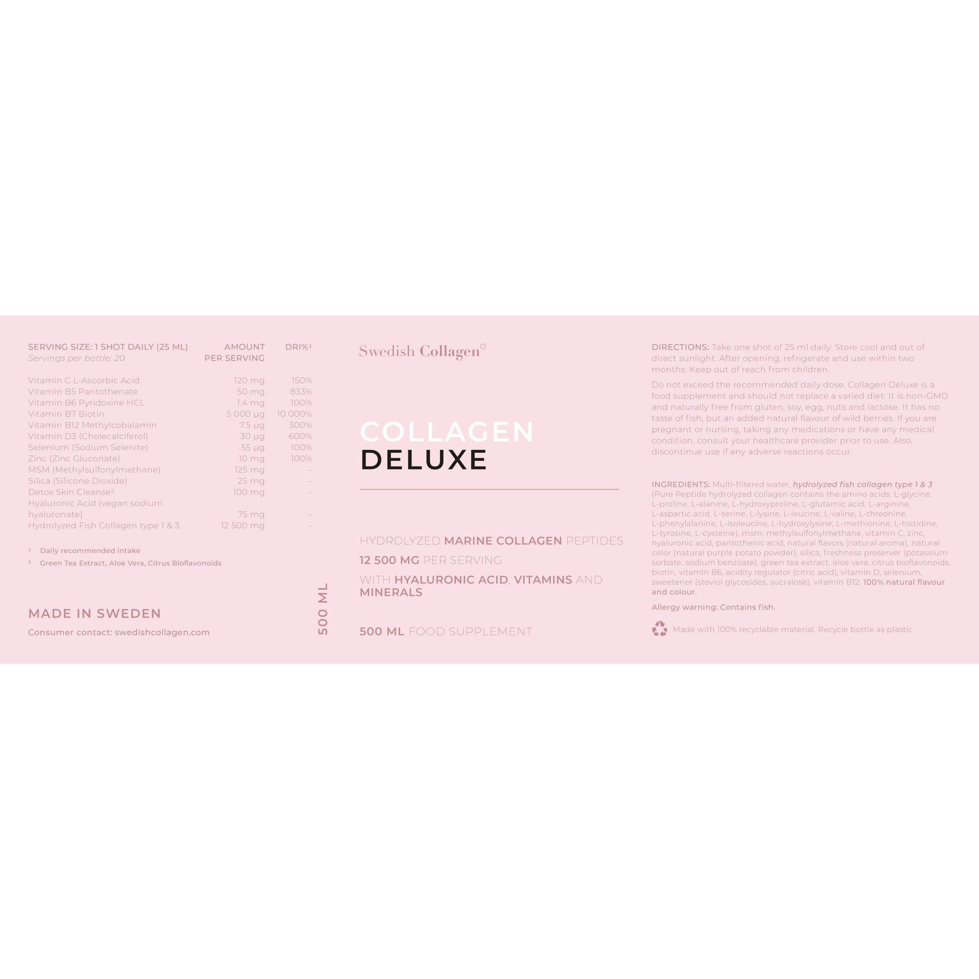 Swedish Collagen - 12500mg Collagen Deluxe 500ml I Hydrolyzed Marine Collagen Peptides (Type I & III) Swedish CollagenAu supplements