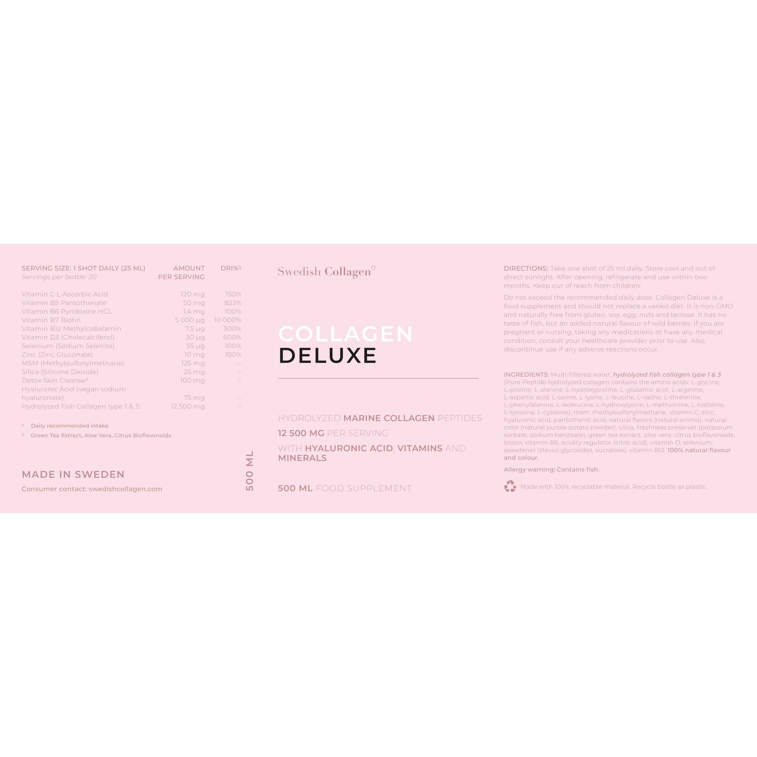 Swedish Collagen - 12500mg Collagen Deluxe 500ml I Hydrolyzed Marine Collagen Peptides (Type I & III) Swedish CollagenAu supplements