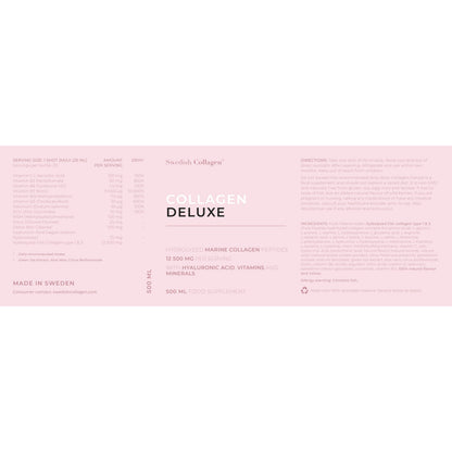 Swedish Collagen - 12500mg Collagen Deluxe 500ml I Hydrolyzed Marine Collagen Peptides (Type I & III) Swedish CollagenUS supplements