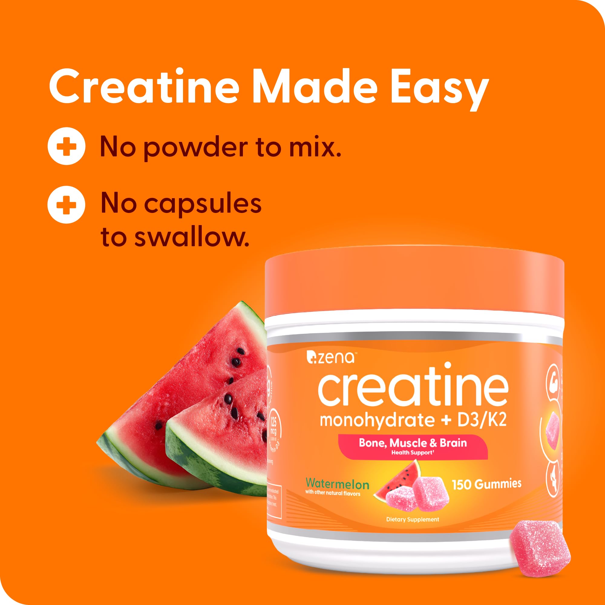 Zena Nutrition Creatine Gummies with D3 & K2, Creatine Monohydrate for Men and Women, Supports Bone, Muscle, & Cognitive Health, Gummy Workout Supplement, Watermelon Flavor, 150ct, 30 Daily Servings Zena NutritionAu supplements