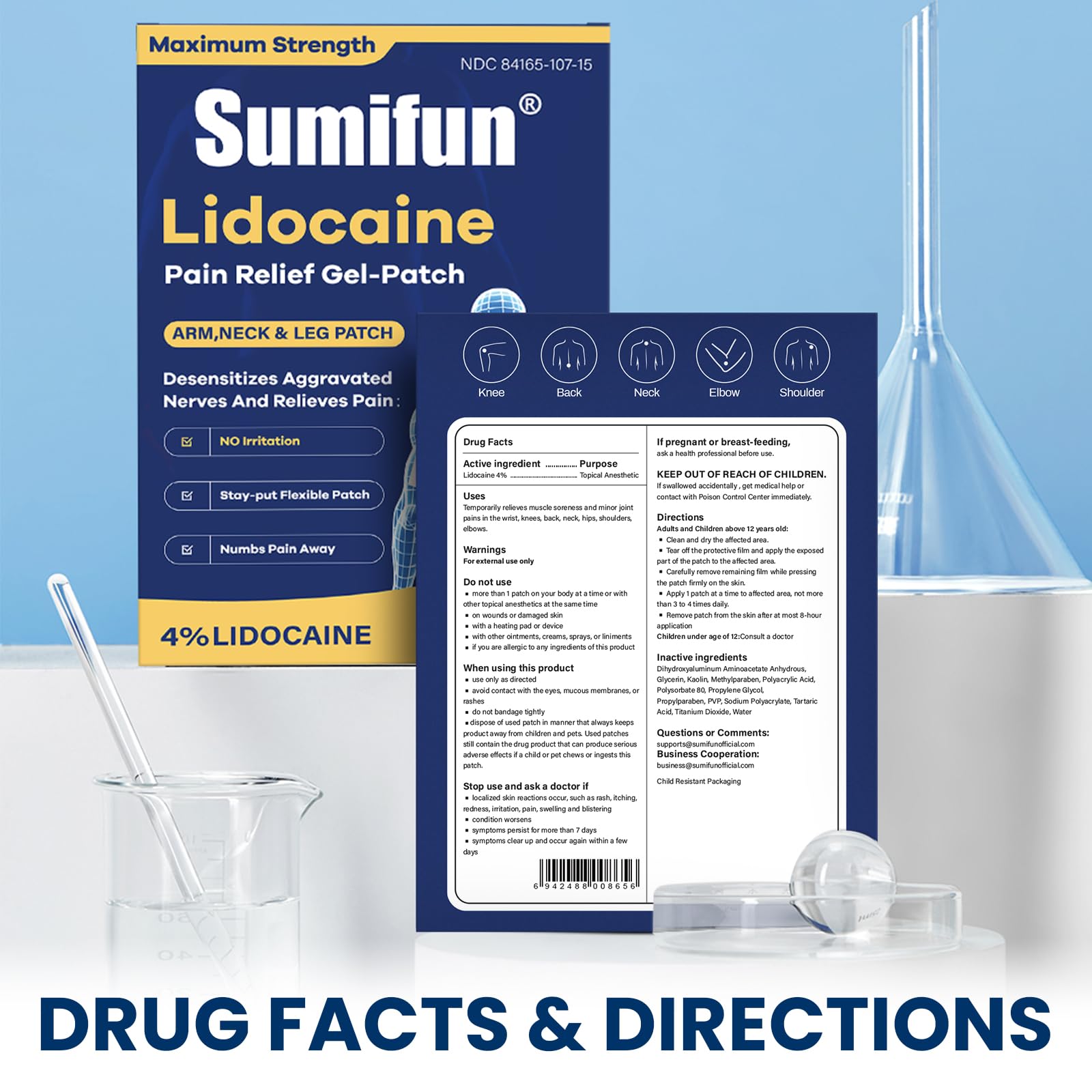 Sumifun Medium Size Lidocaine Patches - Plantar Fasciitis Relief, Foot & Neck & Arm & Small Pain Areas - Maximum OTC Strength - Stays in Place (Small, Count, 15) SumifunAu supplements