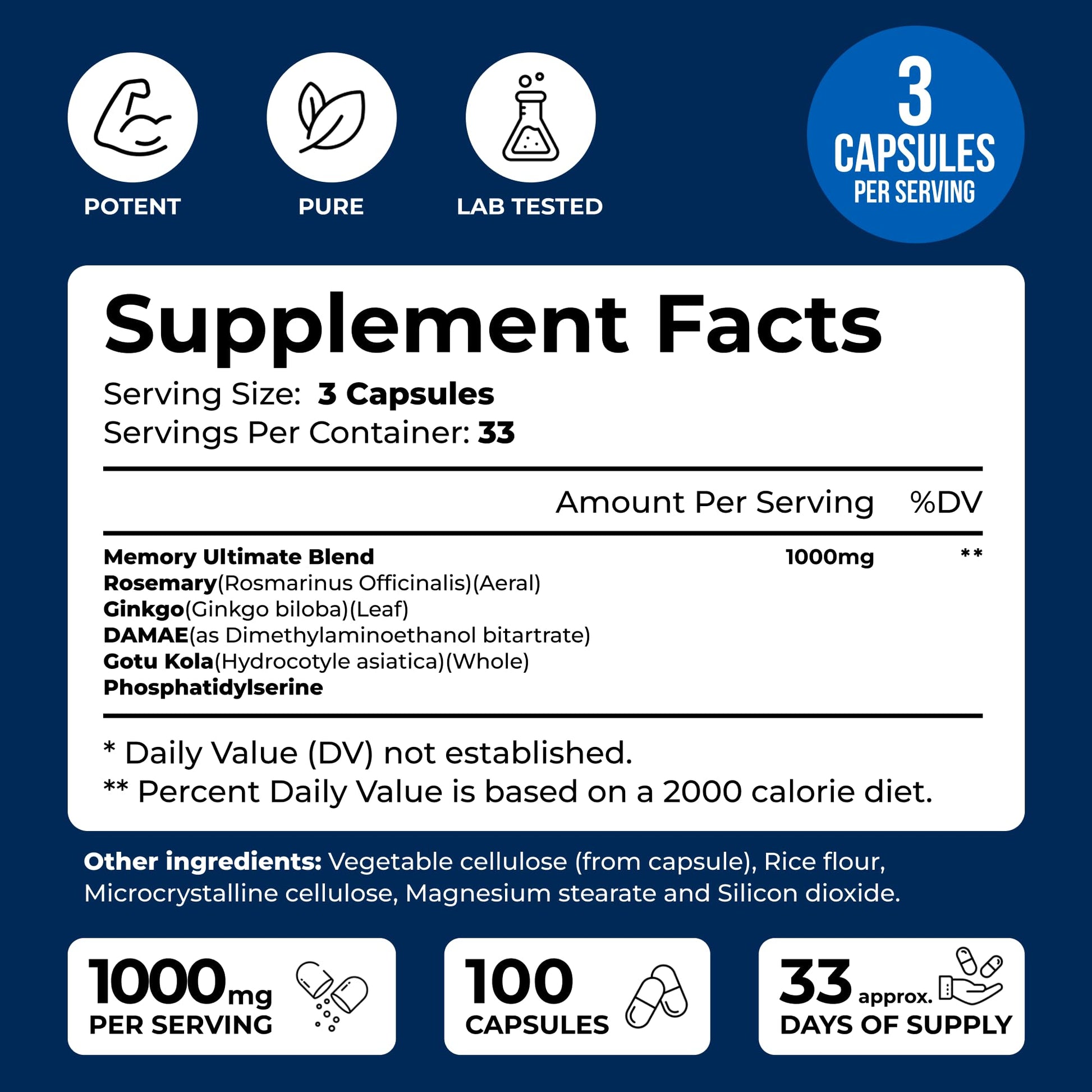 We Like Vitamins Phosphatidylserine Supplement with Gingko Biloba, Gotu Kola, DMAE - Improves Focus, Memory, Cognitive Function - Soy-Free 1000mg Memory Ultimate Complex - 100 Easy-to-Swallow Capsules We Like VitaminsAu supplements