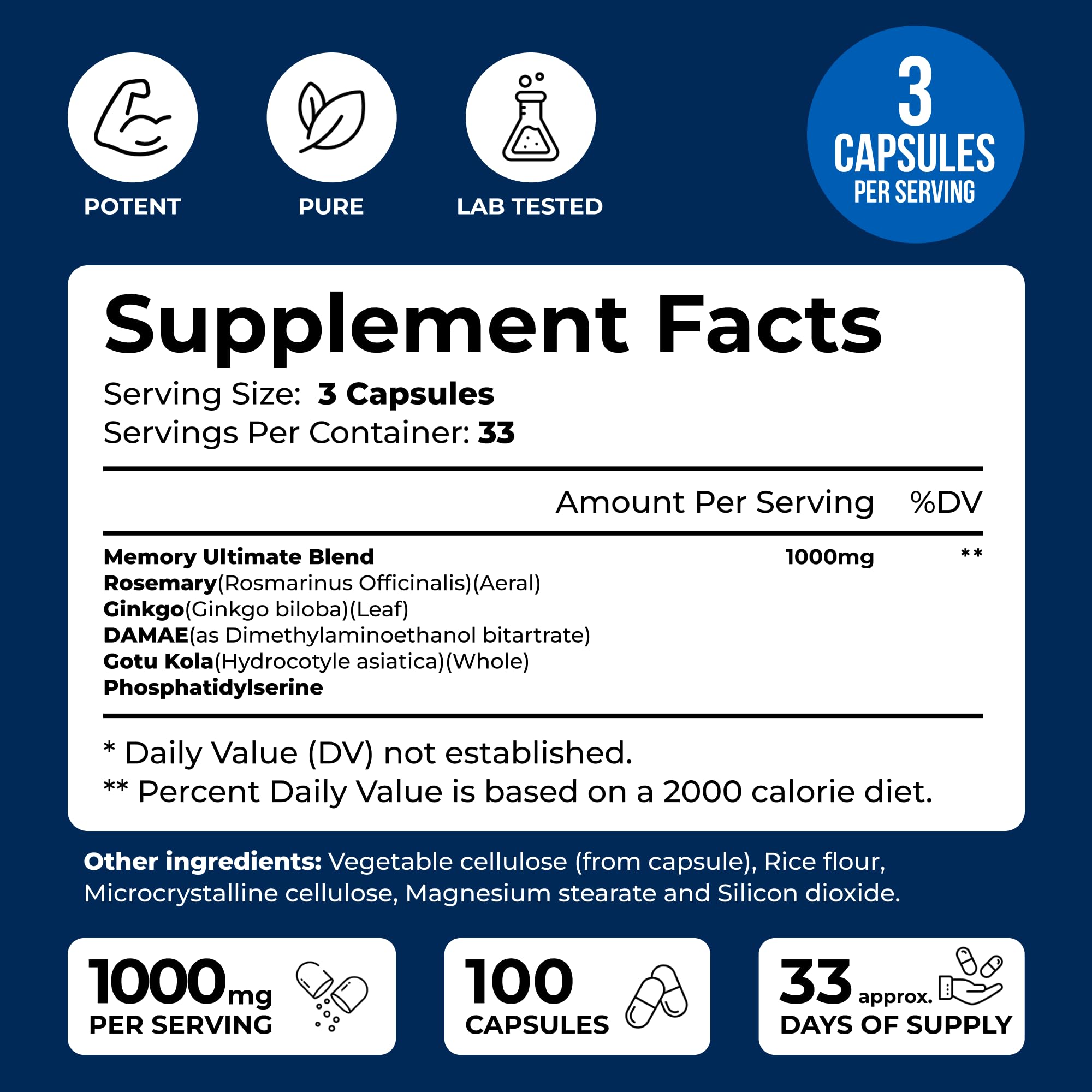 We Like Vitamins Phosphatidylserine Supplement with Gingko Biloba, Gotu Kola, DMAE - Improves Focus, Memory, Cognitive Function - Soy-Free 1000mg Memory Ultimate Complex - 100 Easy-to-Swallow Capsules We Like VitaminsAu supplements