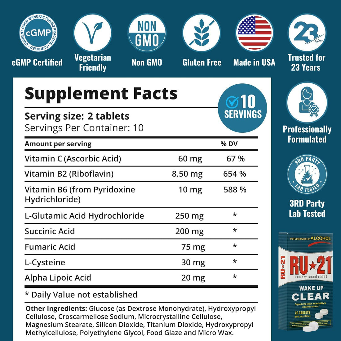 RU-21 The Supplement for When You Want to Drink & Go to Work The Next Morning | Feel Better After Celebrating & Support Your Liver | Trusted for 23+ Years | Made in USA (20 Pills, 10 Servings) RU-21Au supplements
