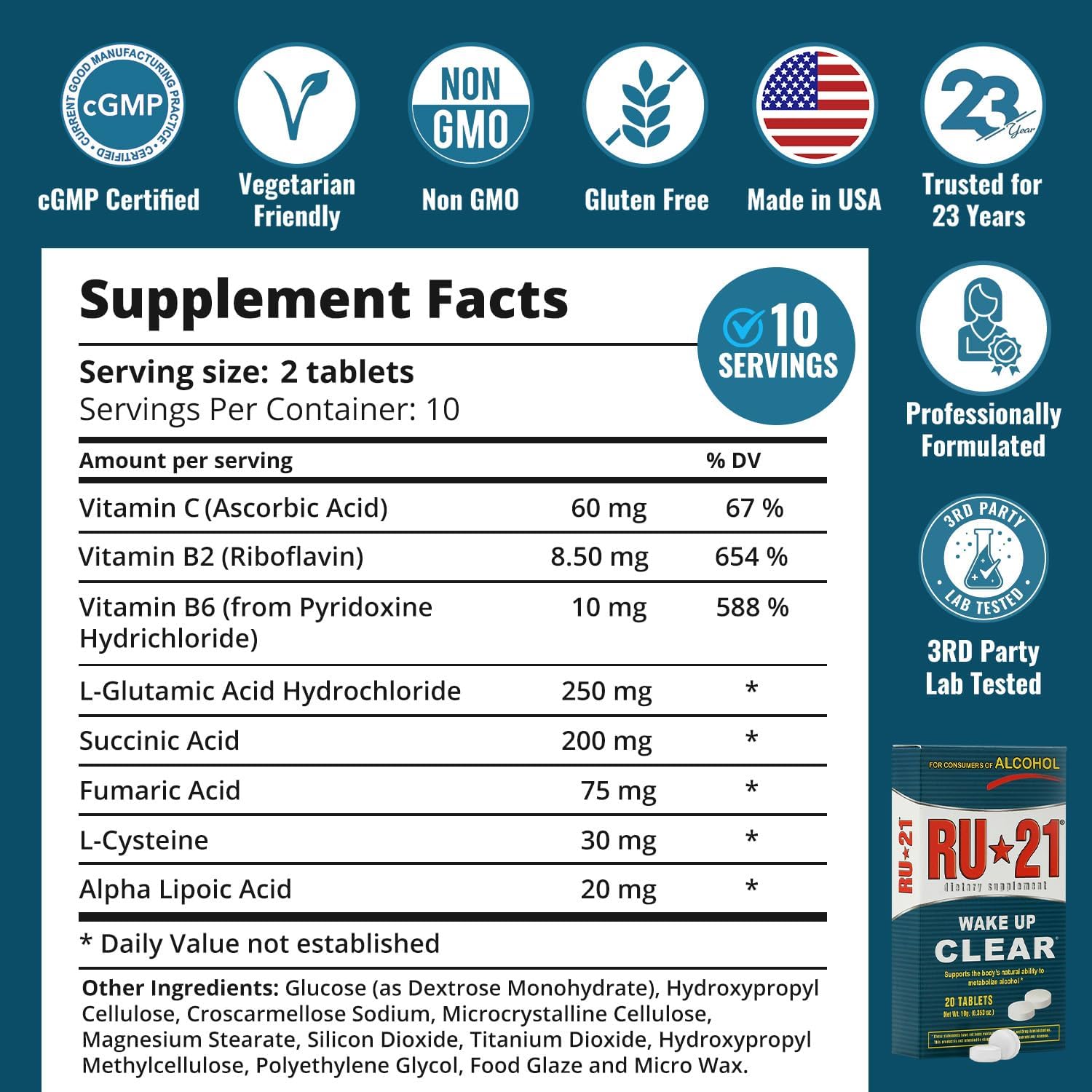 RU-21 The Supplement for When You Want to Drink & Go to Work The Next Morning | Feel Better After Celebrating & Support Your Liver | Trusted for 23+ Years | Made in USA (20 Pills, 10 Servings) RU-21Au supplements