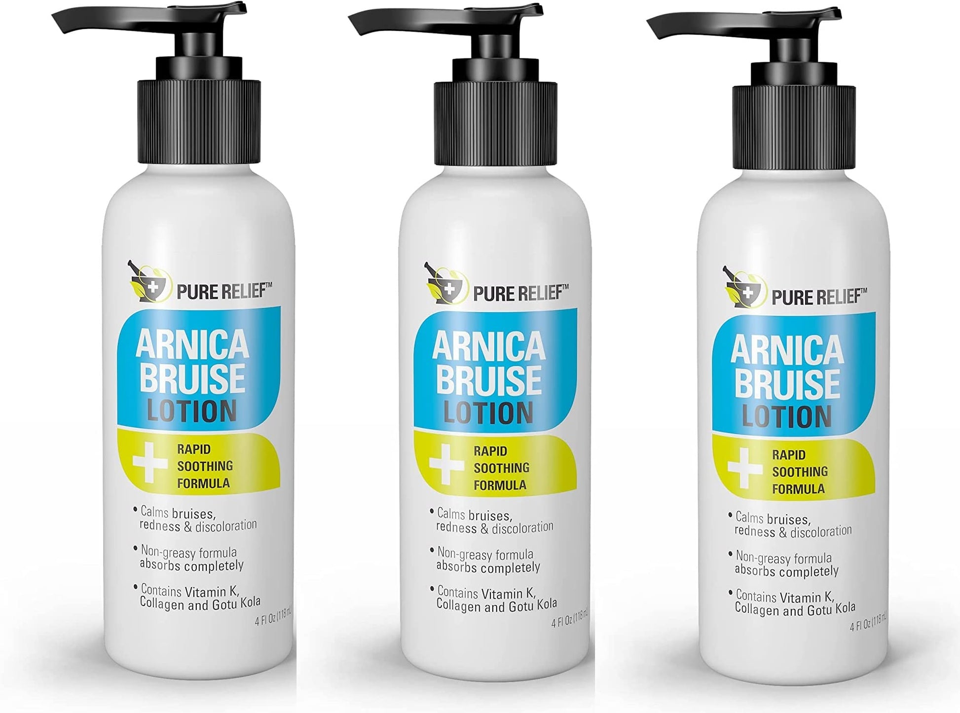 Pure Relief Arnica Bruise Relief Lotion for Bruising, Swelling, & Discoloration On Skin, Natural Skin Care Arnica Bruise Homeopathic Topical Bruise Cream W/Aloe Vera & Collagen, 4 Fl Oz (Pack of 3) Pure ReliefAu supplements