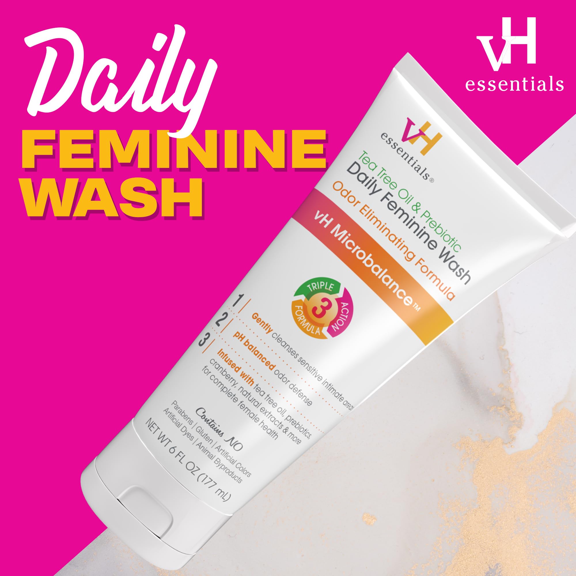 vH essentials, Ph Balanced Daily Feminine Wash, Tea Tree Oil & Prebiotic vH essentialsUS supplements