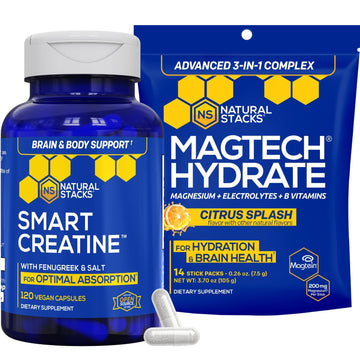 NATURAL STACKS Creatine Monohydrate & Magtech Hydrate Bundle - 2500mg Creatine + 200mg Elemental Magnesium Per Serving - Supports Hydration, Brain Health & Endurance - 44 Total Servings NATURAL STACKSAu supplements