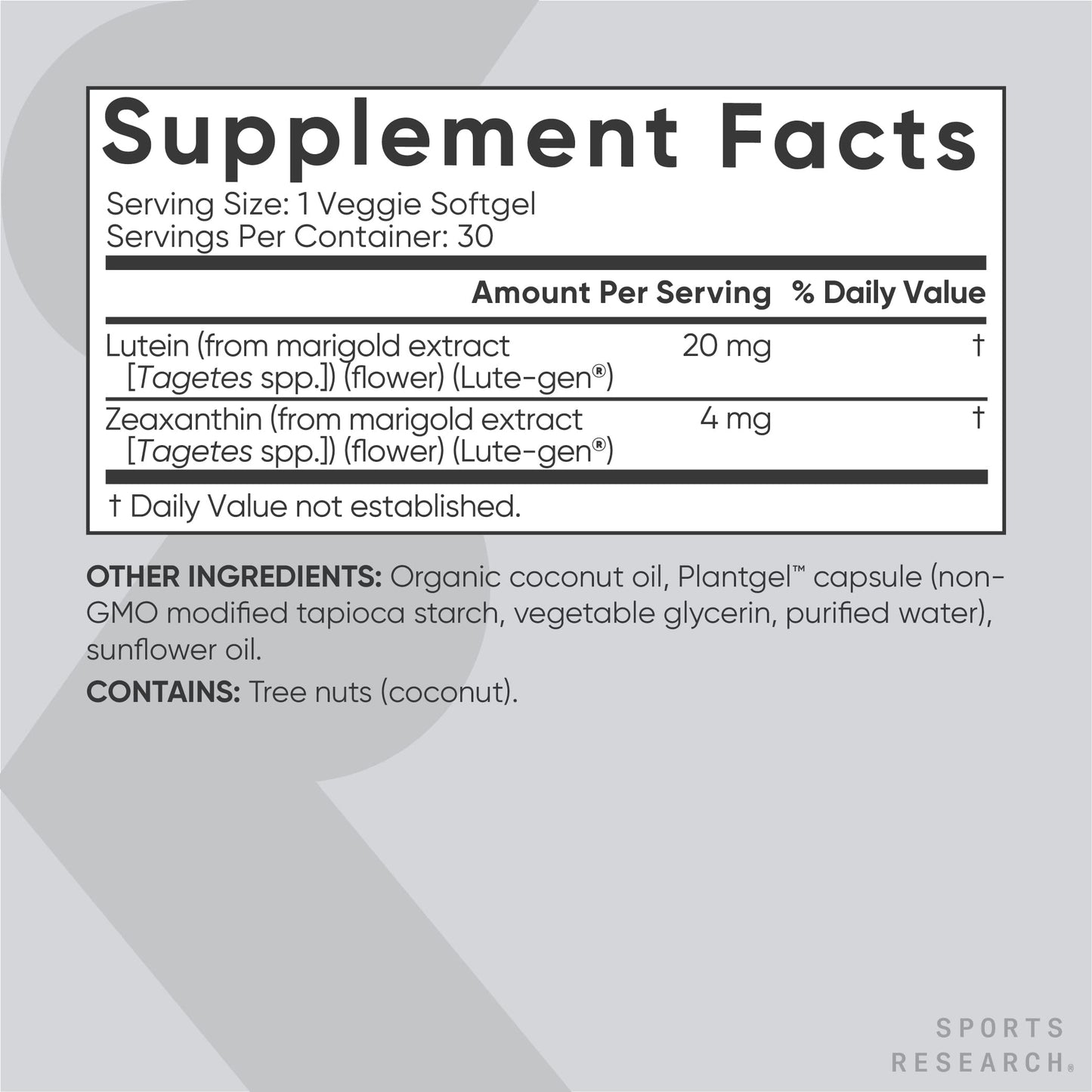 Sports Research Vegan Lutein + Zeaxanthin (20mg) with Organic Coconut Sports ResearchUS supplements