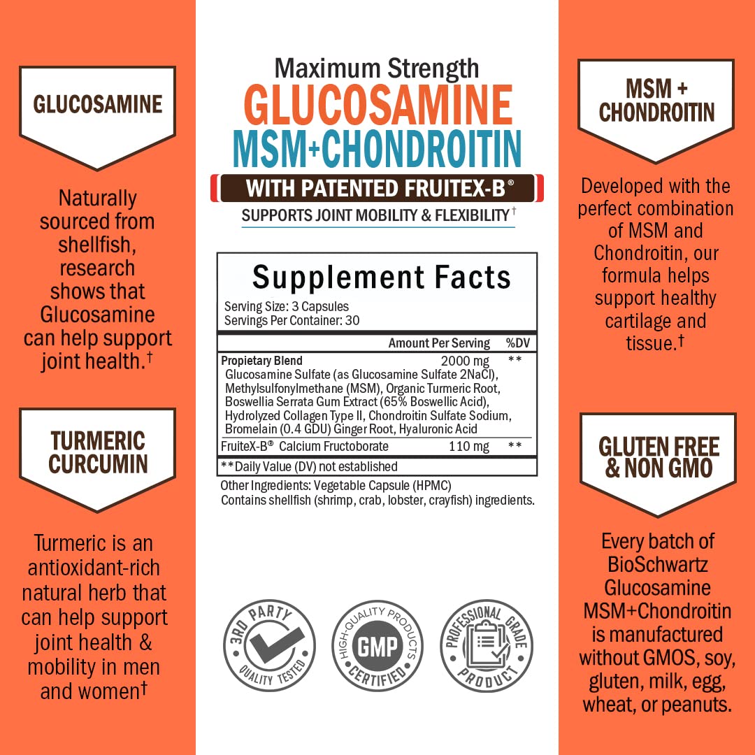 Glucosamine Chondroitin MSM 2110mg - Joint Support Supplement with Turmeric BioSchwartzAu supplements