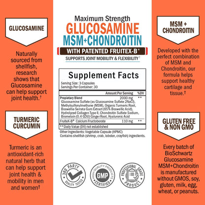 Glucosamine Chondroitin MSM 2110mg - Joint Support Supplement with Turmeric BioSchwartzUS supplements
