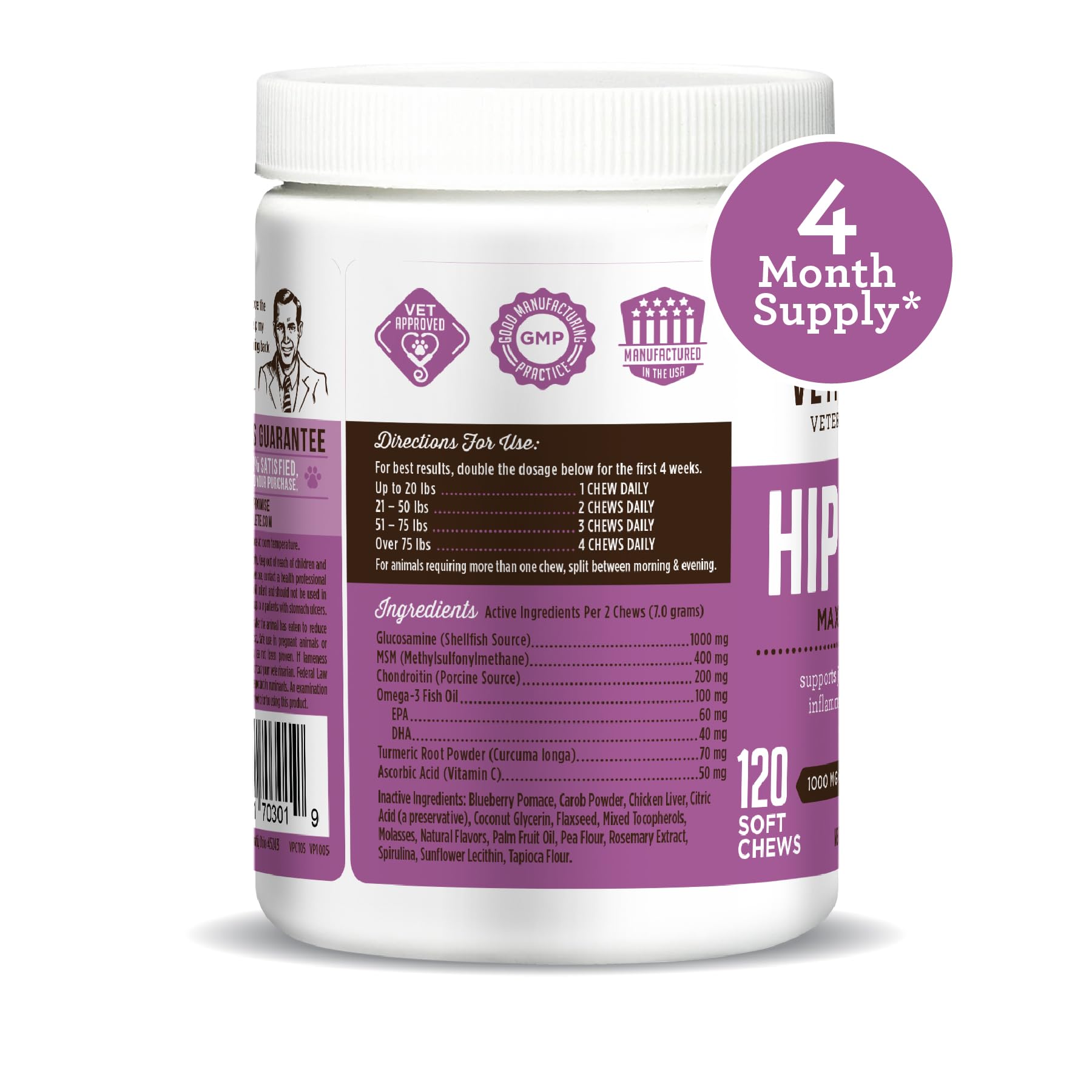 Dr. Joseph's VetPro Complete Dog Hip & Joint Supplement for Arthritis Pain Relief – High-Strength Glucosamine & Chondroitin Chews for Senior Dogs – Vet Formulated Daily Treats, Chicken Flavor, 120 Ct VetPro CompleteAu supplements