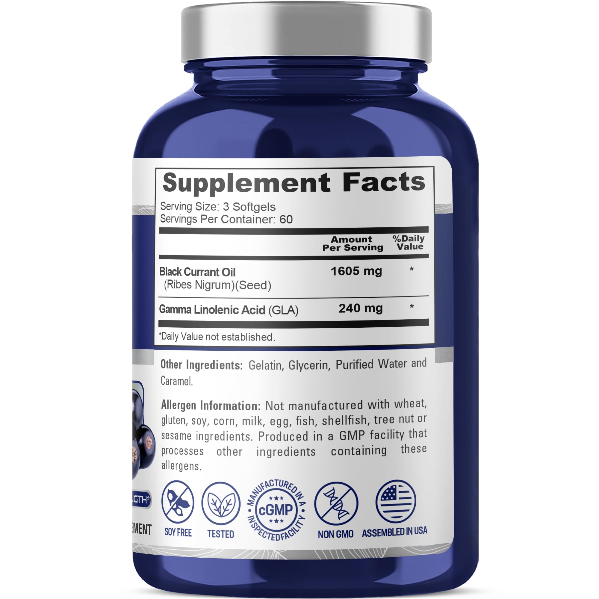 NusaPure Black Currant Seed Oil 1605 mg Gamma Linoleic Acid (GLA) 15% 180 Softgels (Non-GMO, Soyfree) NusaPureAu supplements