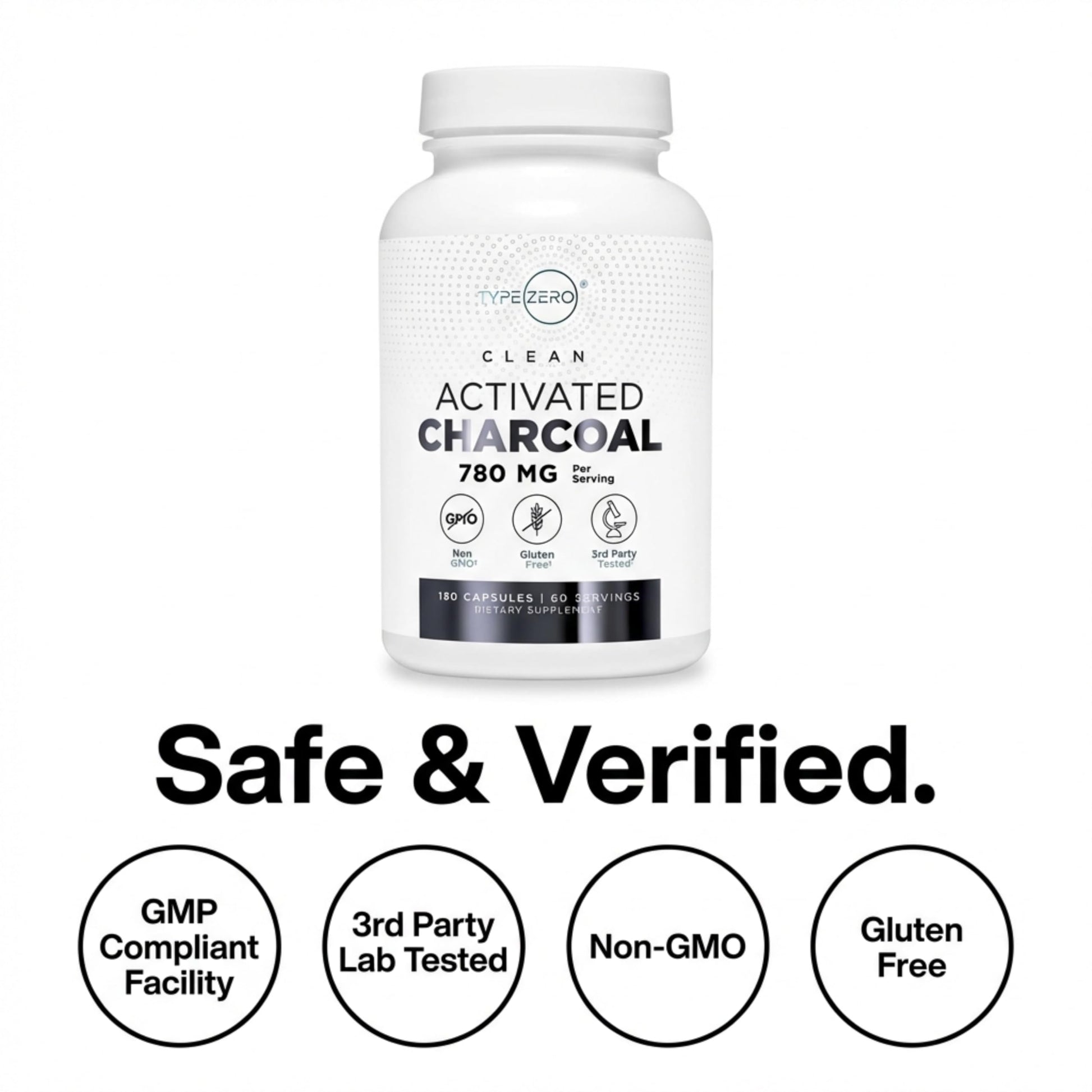 Type Zero Activated Charcoal Capsules (180 Count) - 60 Servings, 780mg Per Serving, from Coconut Shell, Non-GMO, Gluten-Free Type ZeroUS supplements