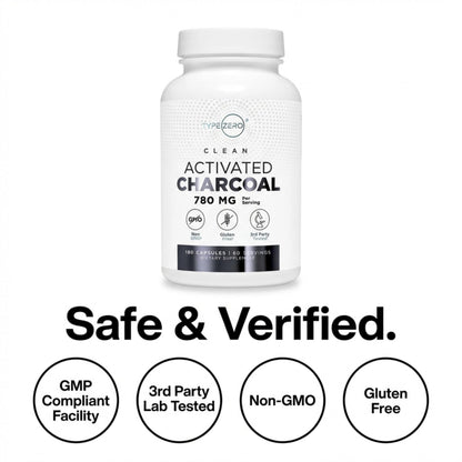 Type Zero Activated Charcoal Capsules (180 Count) - 60 Servings, 780mg Per Serving, from Coconut Shell, Non-GMO, Gluten-Free Type ZeroUS supplements