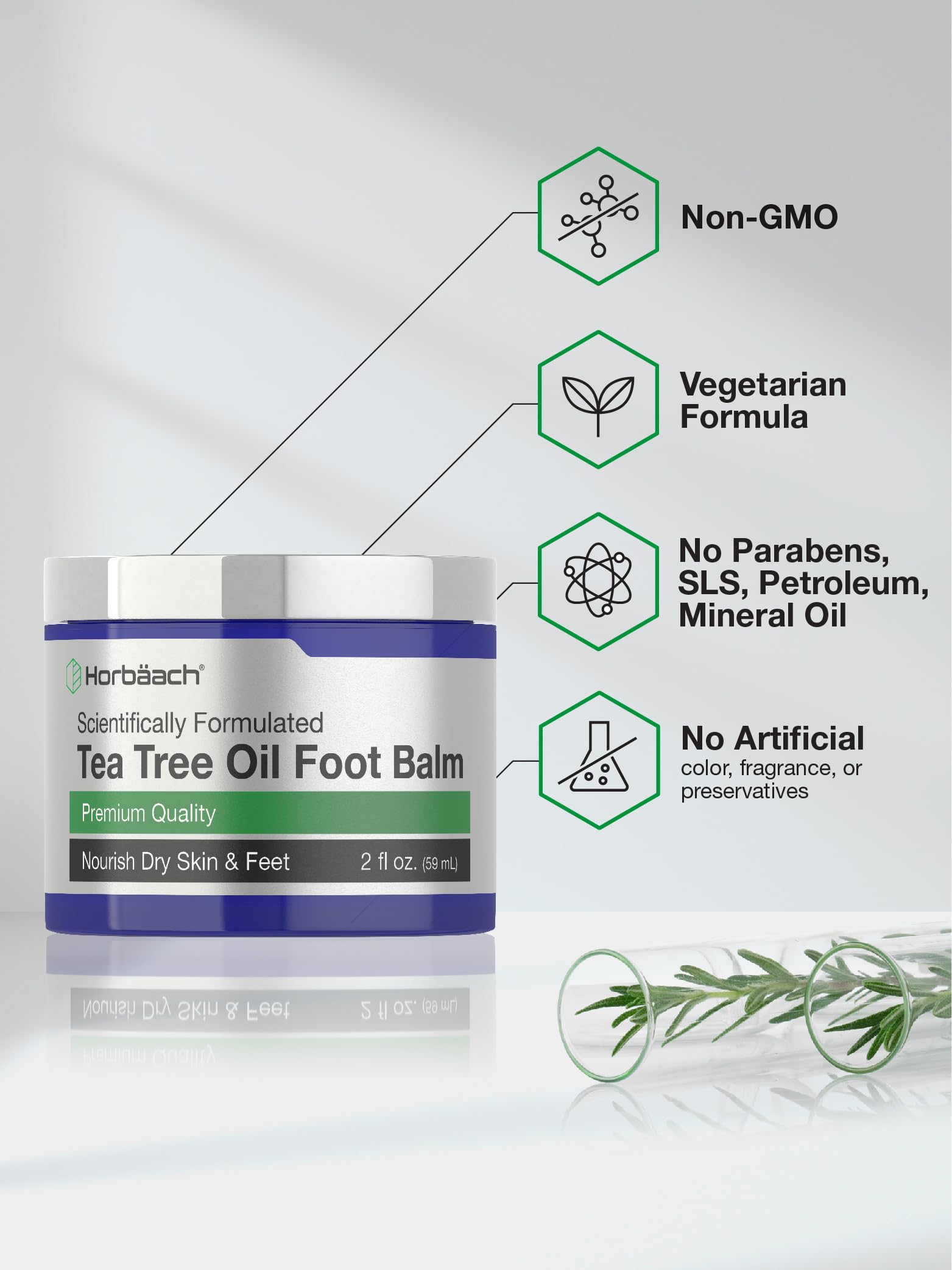 Tea Tree Oil Foot Balm | 2 oz | Moisturizes and Nourishes Dry Skin & Feet | Scientifically HorbäachUS supplements