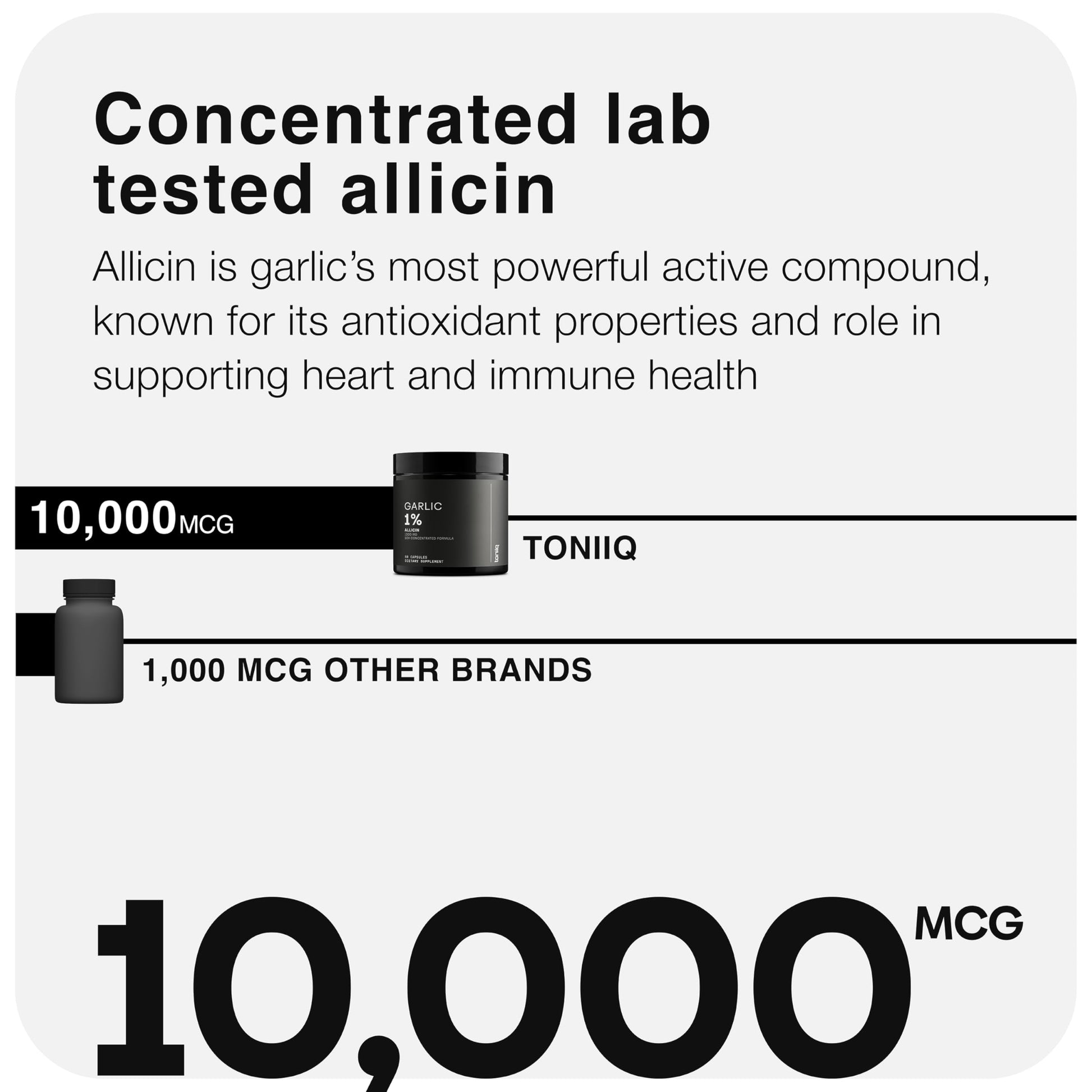 Toniiq Garlic Capsules with 10,000mcg Allicin - Odorless - 50:1 Extract for Maximum Potency - Third-Party Lab Tested - 60 Vegetarian Capsules ToniiqAu supplements
