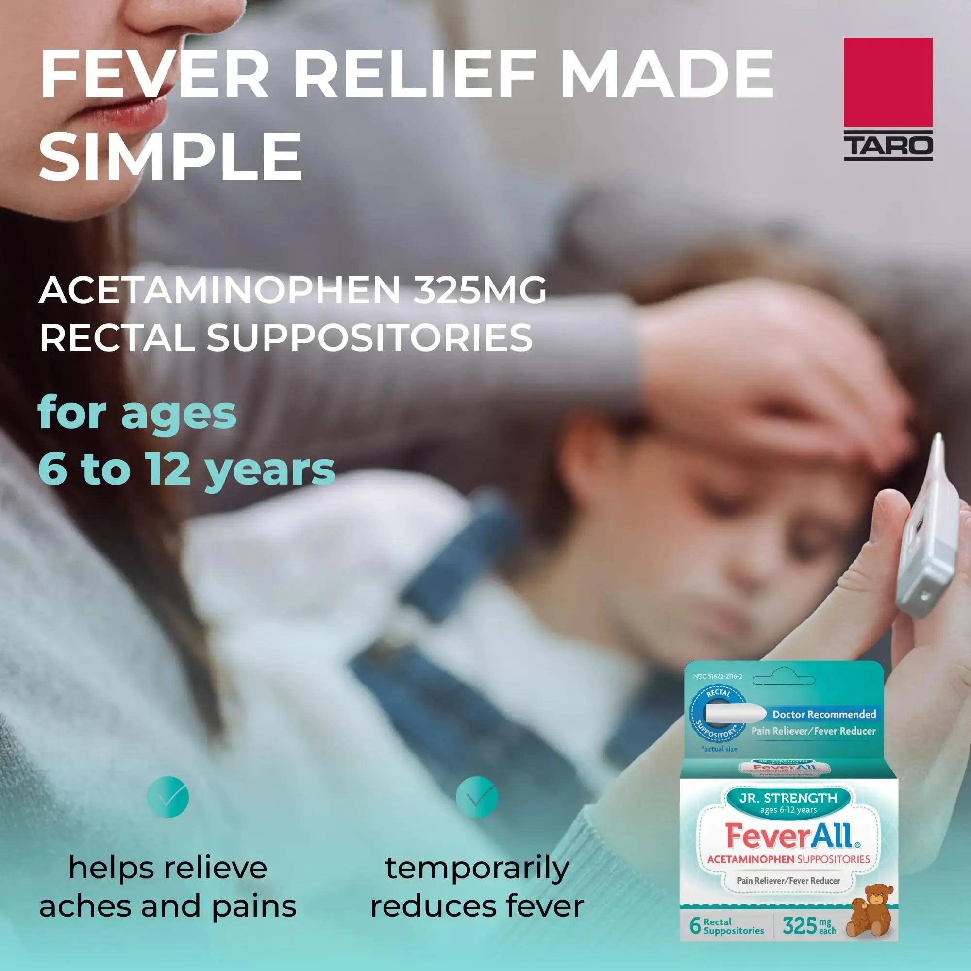 Feverall Children Acetaminophen Suppositories 6 Rectal Suppositories 325mg Each Pain Reliever/Fever Reducer. Paraben Free, No Artificial Colors or Other preservatives. Ages 6-12 Years FeverallAu supplements