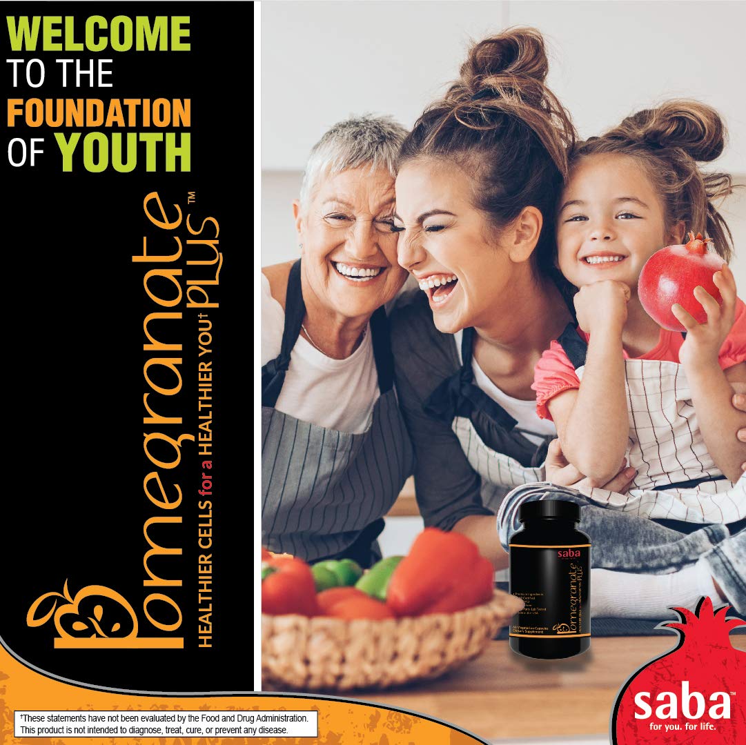 Saba Pomegranate Plus – Antioxidant Supplement with Astaxanthin & Adaptogens | Immune, Skin, Heart & Brain Support | Daily Stress & Cellular Wellness | 60 Capsules SabaAu supplements