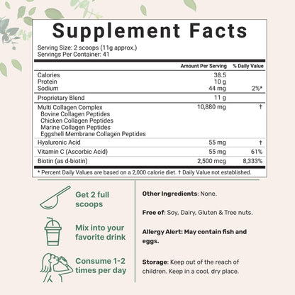 Multi Collagen Peptides Powder, 16 Oz - Hydrolyzed Protein Peptides | Type I,II,III,V,X Micro IngredientsUS supplements