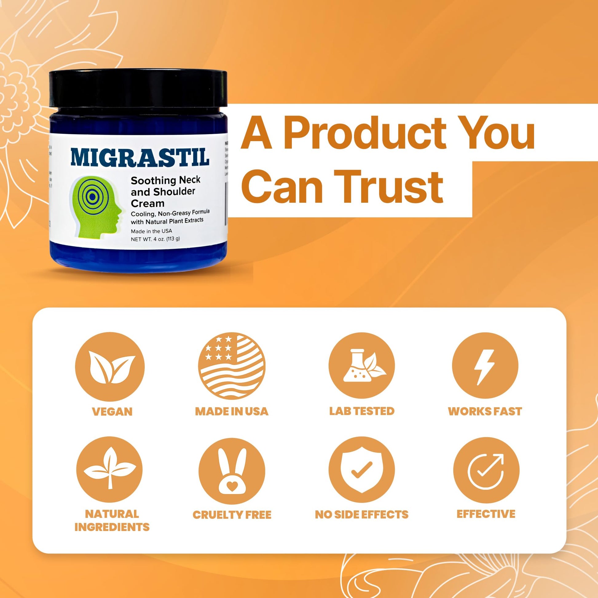 Basic Vigor Migrastil Neck & Shoulder Cream. Cooling Comfort for Migraines, Tech Neck & Tension. (4 oz.) Made in The USA. Basic VigorAu supplements