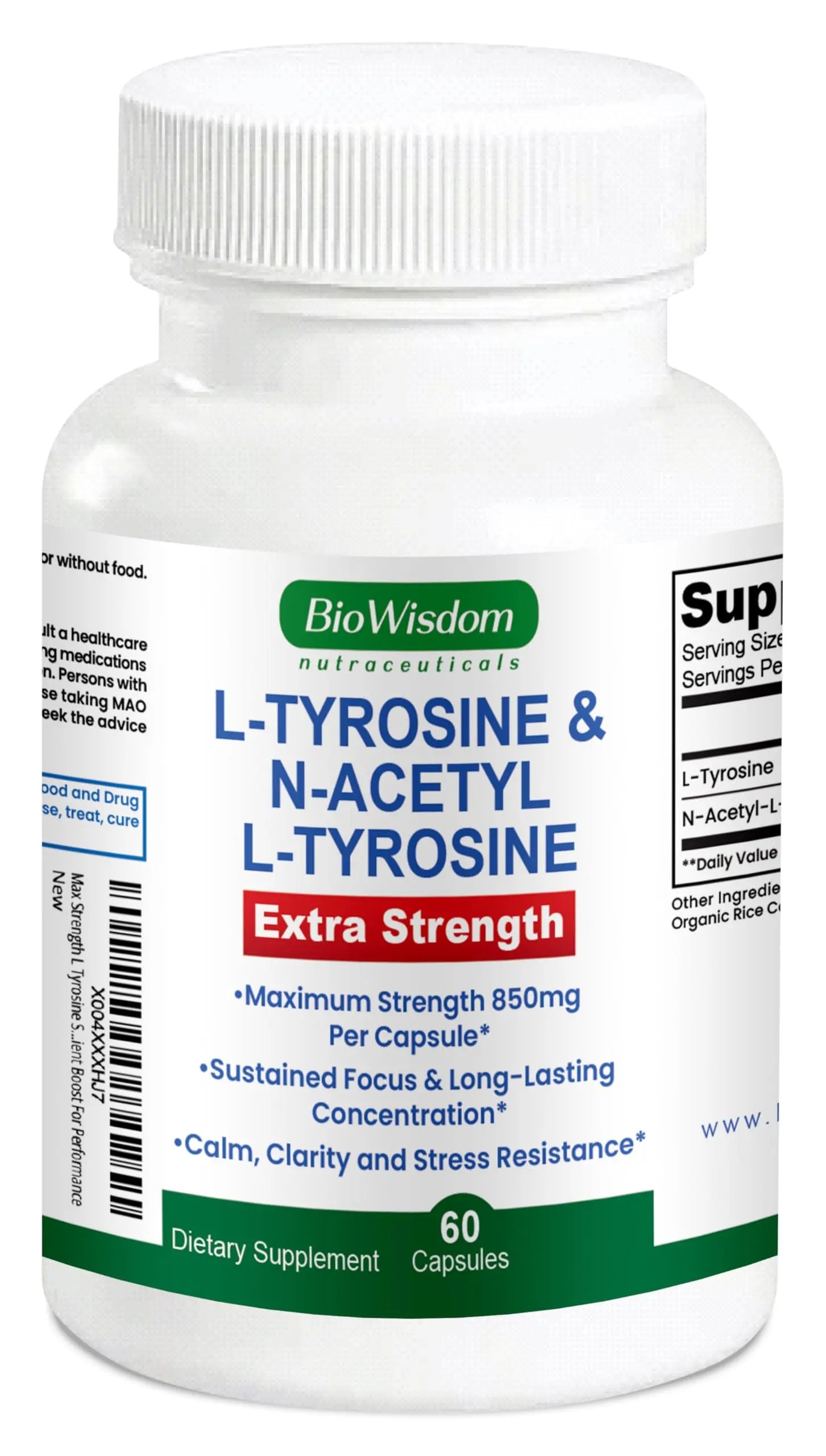 Max Strength L Tyrosine Supplement & N Acetyl L Tyrosine Peak Focus, Alertness, Concentration, Body & Mind Energy. L-Tyrosine 850mg Per 1 Capsule. A Well-Being Nutrient Boost For Performance BioWisdom NutraceuticalsAu supplements