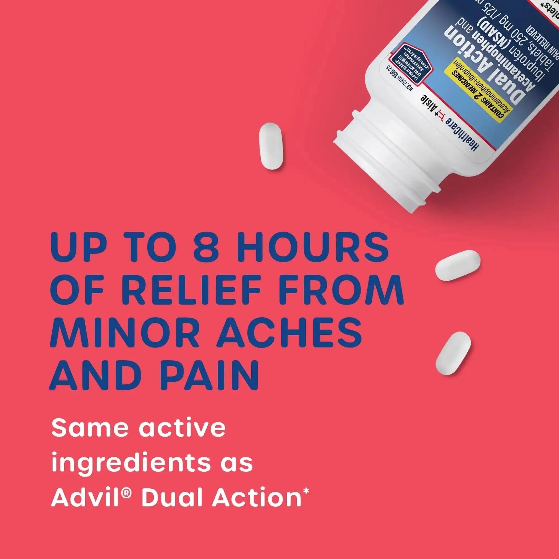 HealthCareAisle Dual Action Acetaminophen and Ibuprofen (NSAID) Tablets, 250 mg /125 mg Pain Reliever - 250ct Caplets HealthCareAisleAu supplements