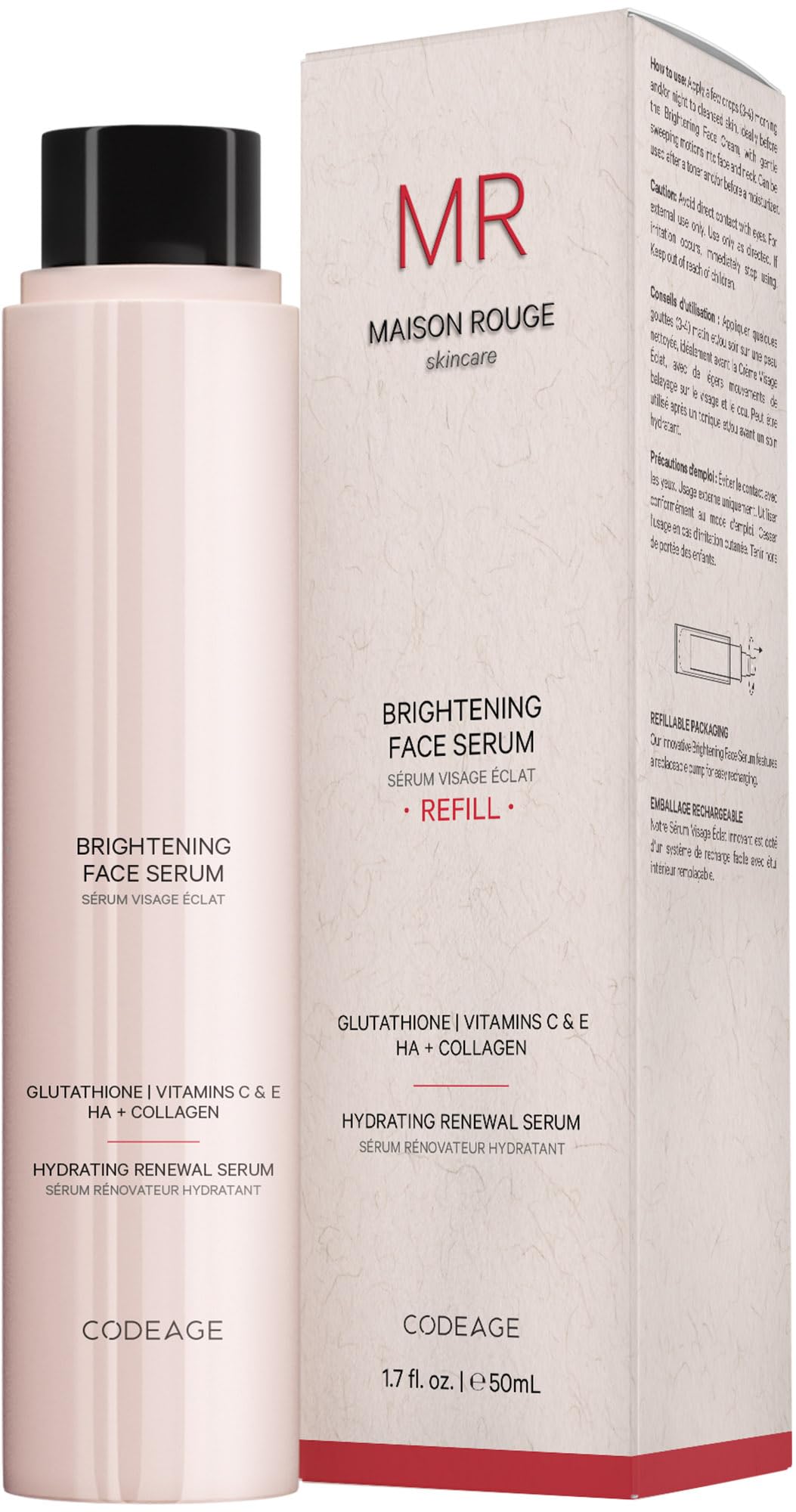 Maison Rouge Brightening Face Serum Refill by Codeage – Glutathione, Vitamin C, E, Hyaluronic Acid & Collagen – Radiance & Antioxidant Support – Paraben-Free – For All Skin Types – 1.7 fl oz CodeageAu supplements