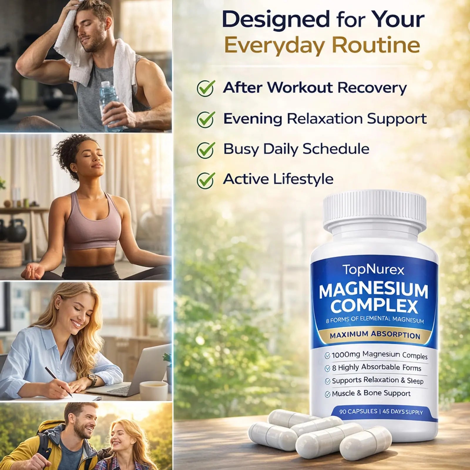Top Nurex Magnesium Complex Supplement for Women & Men | 1000mg Maximum Absorption | 8 Magnesium Forms Including Glycinate, Citrate, Malate | Supports Relaxation, Sleep, Bone Strength | 90 Capsules Art animenz supplements