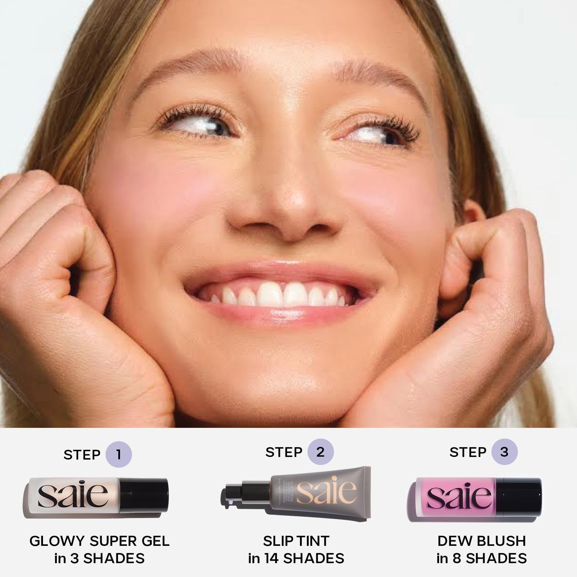Saie Mini Glowy Super Gel Lightweight llluminator & Makeup Primer - Sunglow (0.5 oz) + Dew Blush - Lightweight Liquid Blush with a Blendable + Buildable Cream Finish - Rosy (.40 oz) SaieAu supplements