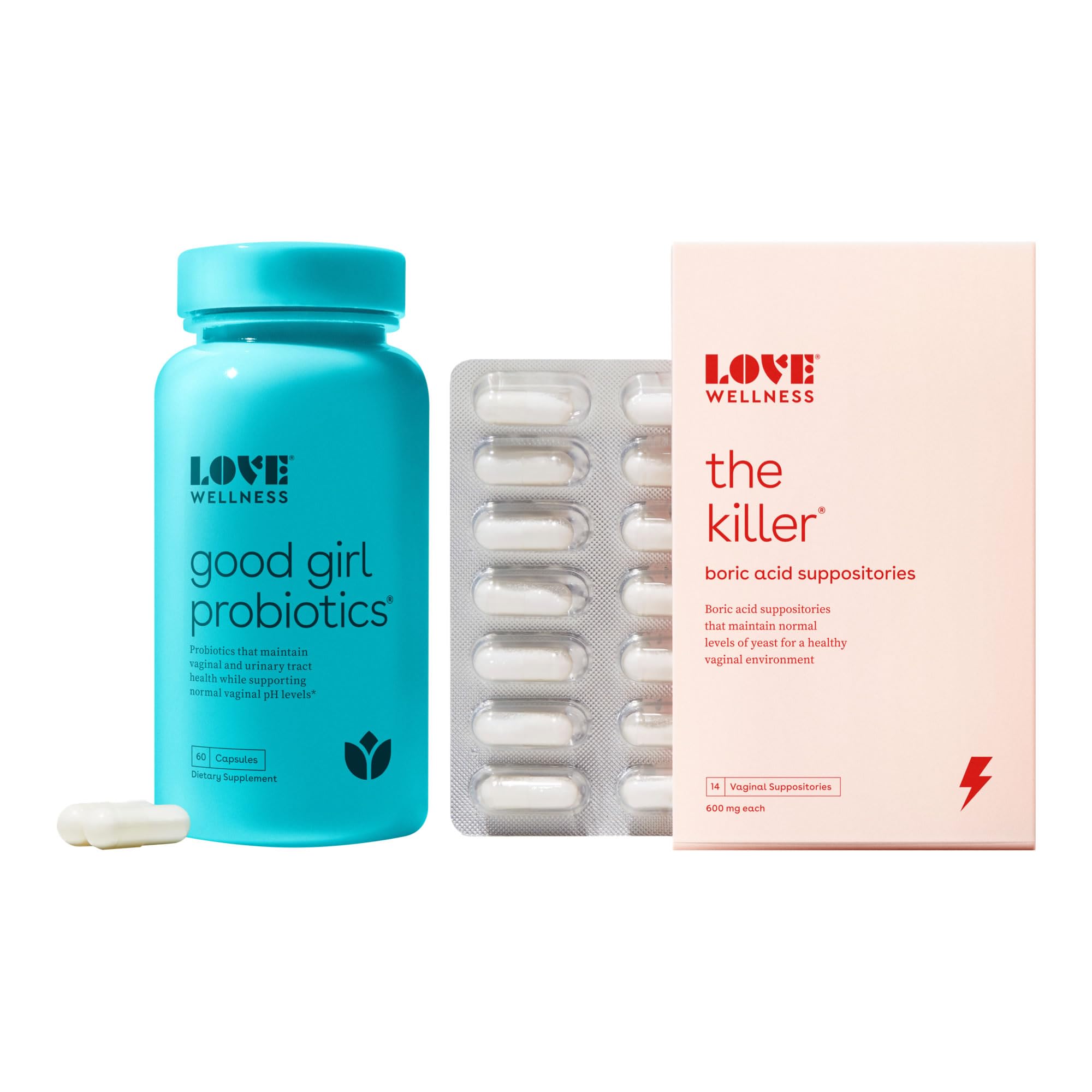 Love Wellness Good Girl Probiotics & The Killer | Vaginal pH Balance Supplement & Boric Acid Suppositories Love WellnessAu supplements