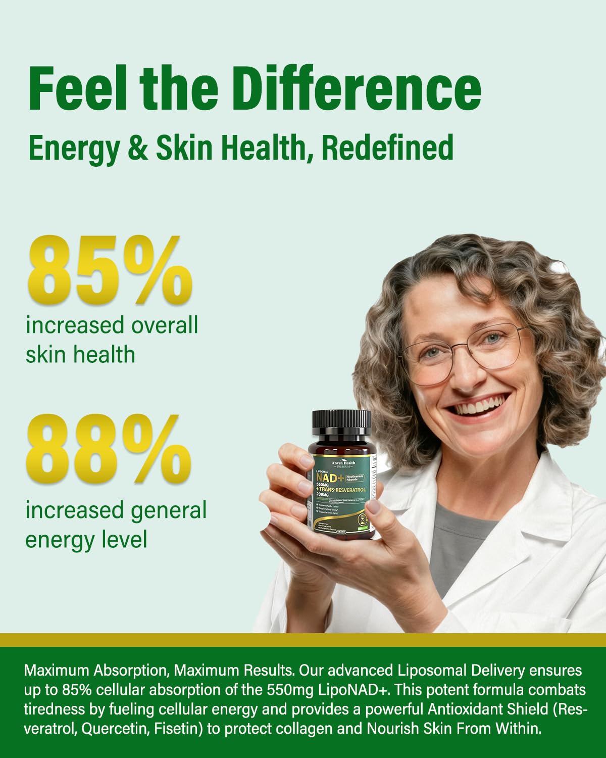 Liposomal NAD+ Resveratrol Supplement - NMN Alternative with Trans-Resveratrol, Quercetin & Fisetin - NAD Plus Booting for Women and Men, Support Cellular Energy & Healthy Aging, Non-GMO | 60 Capsules Anven HealthAu supplements