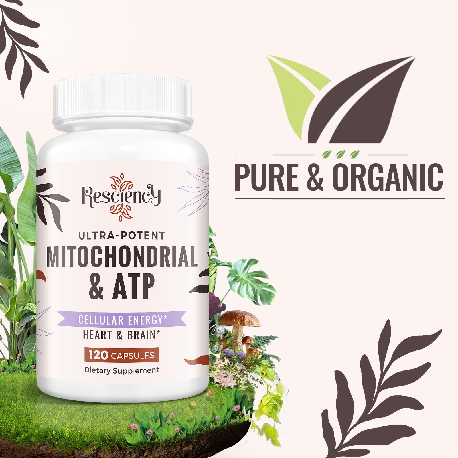 Resciency 2326 MG Mitochondrial Supplements with ATP, Vitamins, CoQ10 & PQQ, More Effective Than Creatine HMB & Nitric Oxide, Energy, Endurance, Strength, Recovery & Muscle, Organic, 120 Capsules ResciencyAu supplements