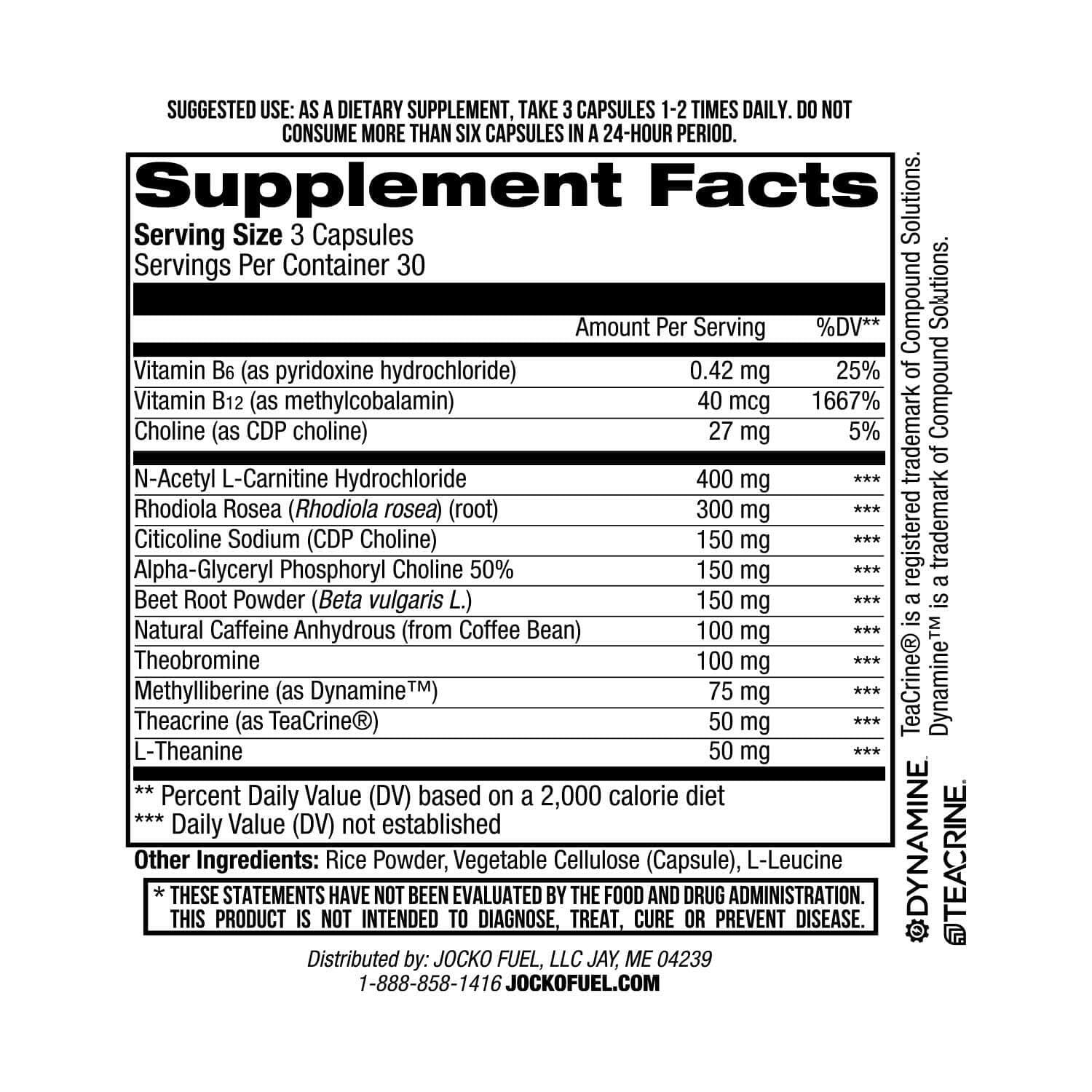 Jocko Fuel Brain Power - Nootropic Dietary Supplements for Memory & Focus wiht L Theanine, L Carnitine- Energy & Focus Supplement (90 Capsules) Jocko FuelAu supplements