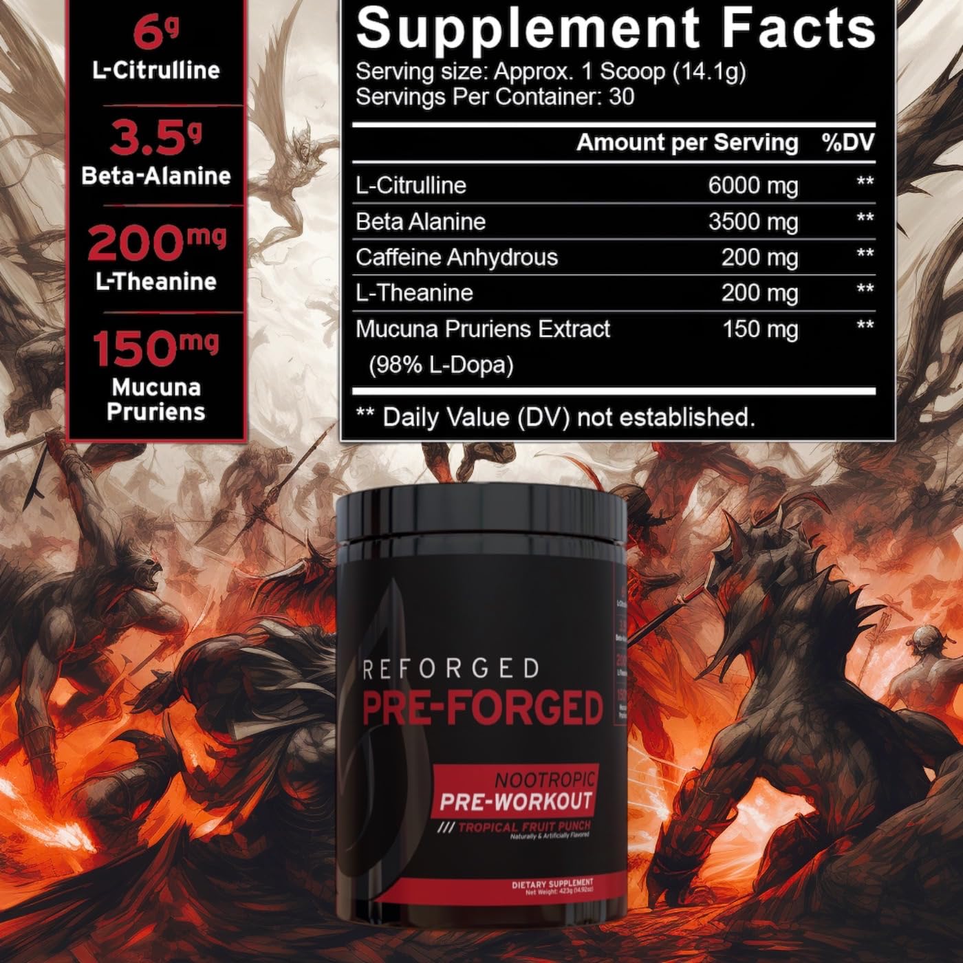 Reforged Pre-Forged L Theanine Pre Workout Powder Drink | Nootropic Nitric Oxide Energy ReforgedUS supplements