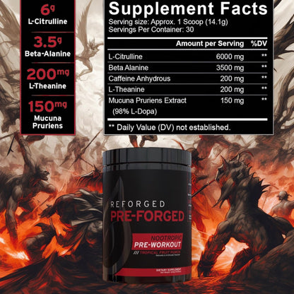 Reforged Pre-Forged L Theanine Pre Workout Powder Drink | Nootropic Nitric Oxide Energy ReforgedUS supplements