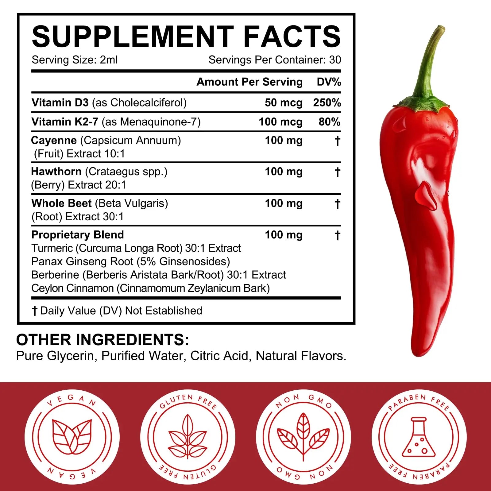 Cayenne Pepper Drops, Liquid Cayenne Pepper Organic, Cayenne Health Supplements, Cayenne Pepper Hawthorn Beet Root Turmeric Curcumin, Vitamin K2 & D3, Vegan-Friendly- 2 Fl Oz Vortexonixnz supplements