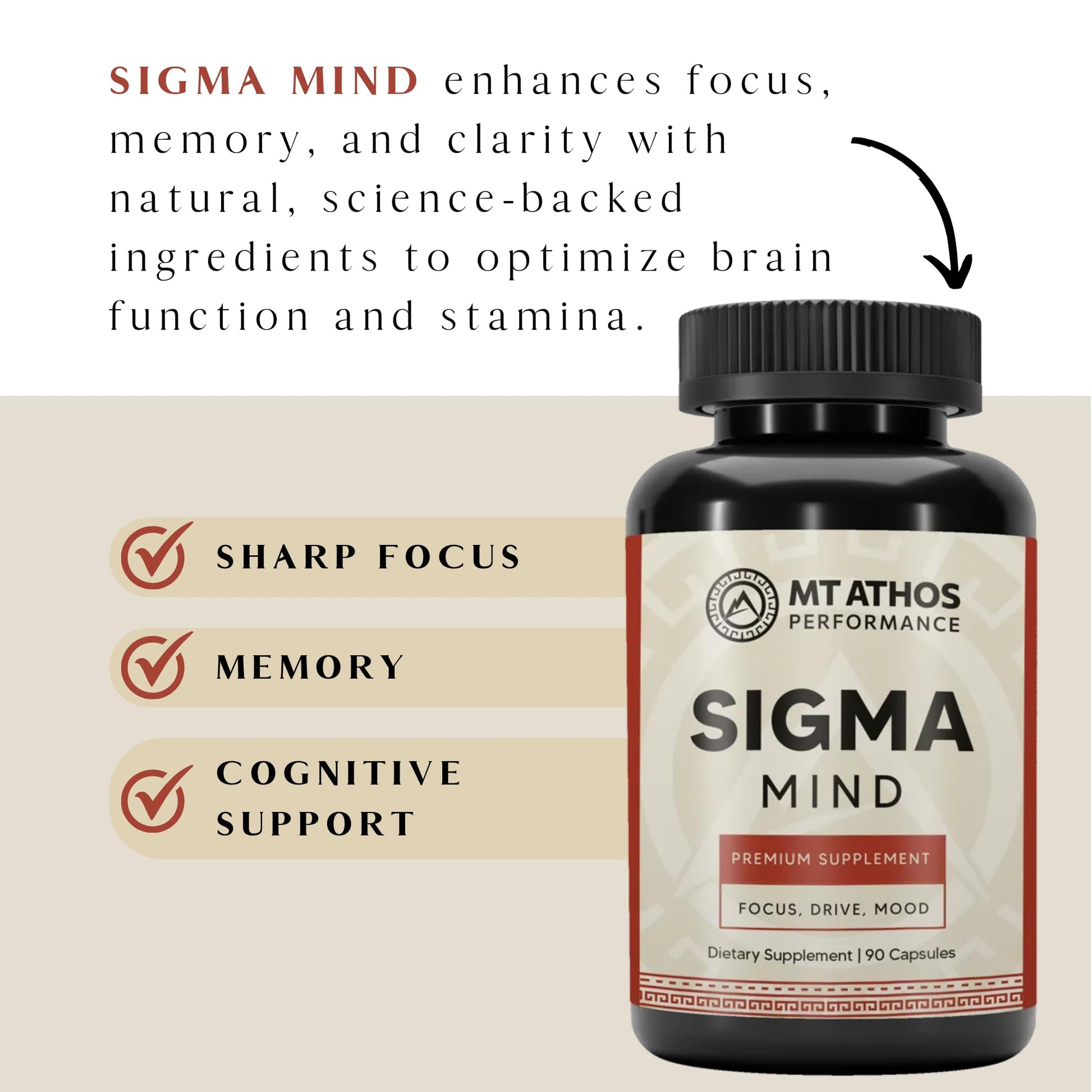 Mt. Athos Performance Sigma Mind | Potent Nootropic Formula to Support Cognitive Function, Improved Focus, Drive, and Mood | 30 Servings, 90 Capsules Mt. Athos PerformanceAu supplements