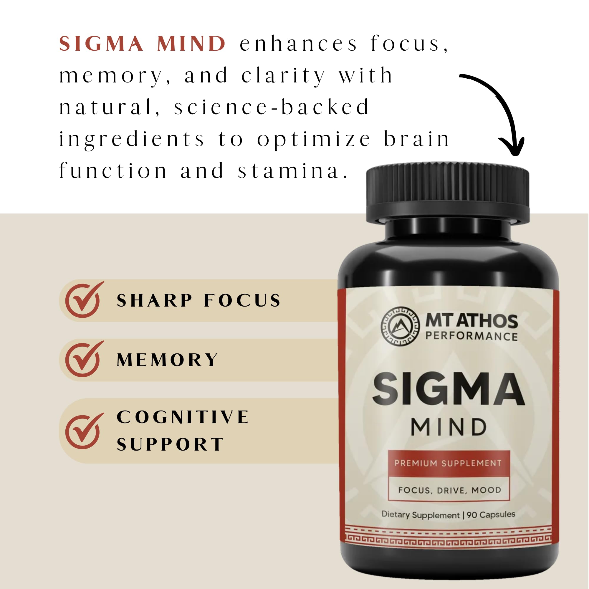 Mt. Athos Performance Sigma Mind | Potent Nootropic Formula to Support Cognitive Function, Improved Focus, Drive, and Mood | 30 Servings, 90 Capsules Mt. Athos PerformanceAu supplements
