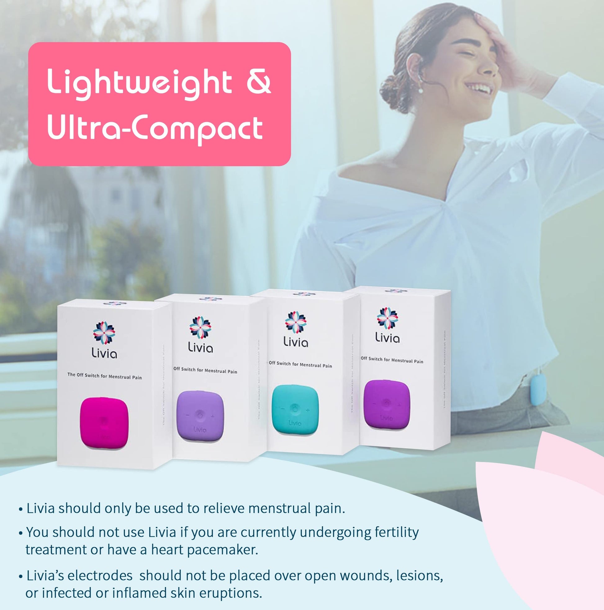 Livia Menstrual Pain Relief Device, Blue-Green - The Off Switch for Period Pain - Portable Unit LiviaAu supplements