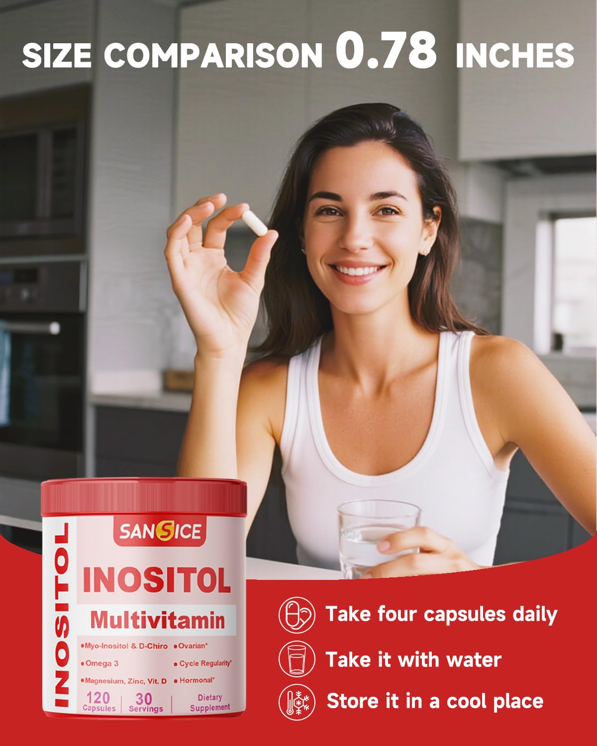 SANSICE Myo & D-Chiro Inositol Multivitamin Capsules, 2000mg Myo-Inositol & 50mg D-Chiro Inositol 40:1 Blend, Vitamin B8 Supplement for Female Hormone (120 Capsules) SANSICEAu supplements
