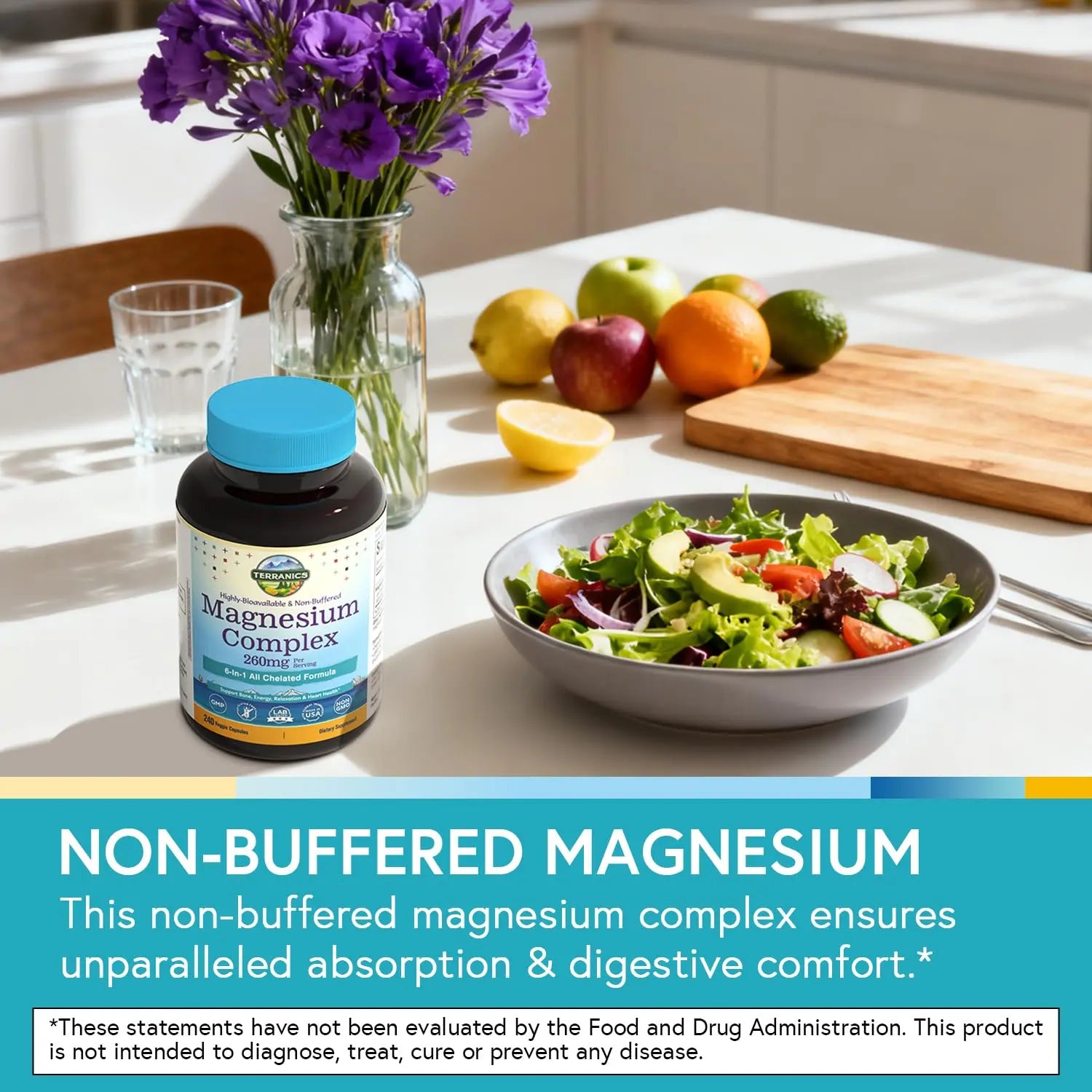 Terranics Magnesium Complex, 6-in-1, High Absorption, Glycinate, Citrate, Aspartate, Gluconate, Calmness, Heart, Bone, 240 Capsules, Non-Buffered Terranicsnz supplements
