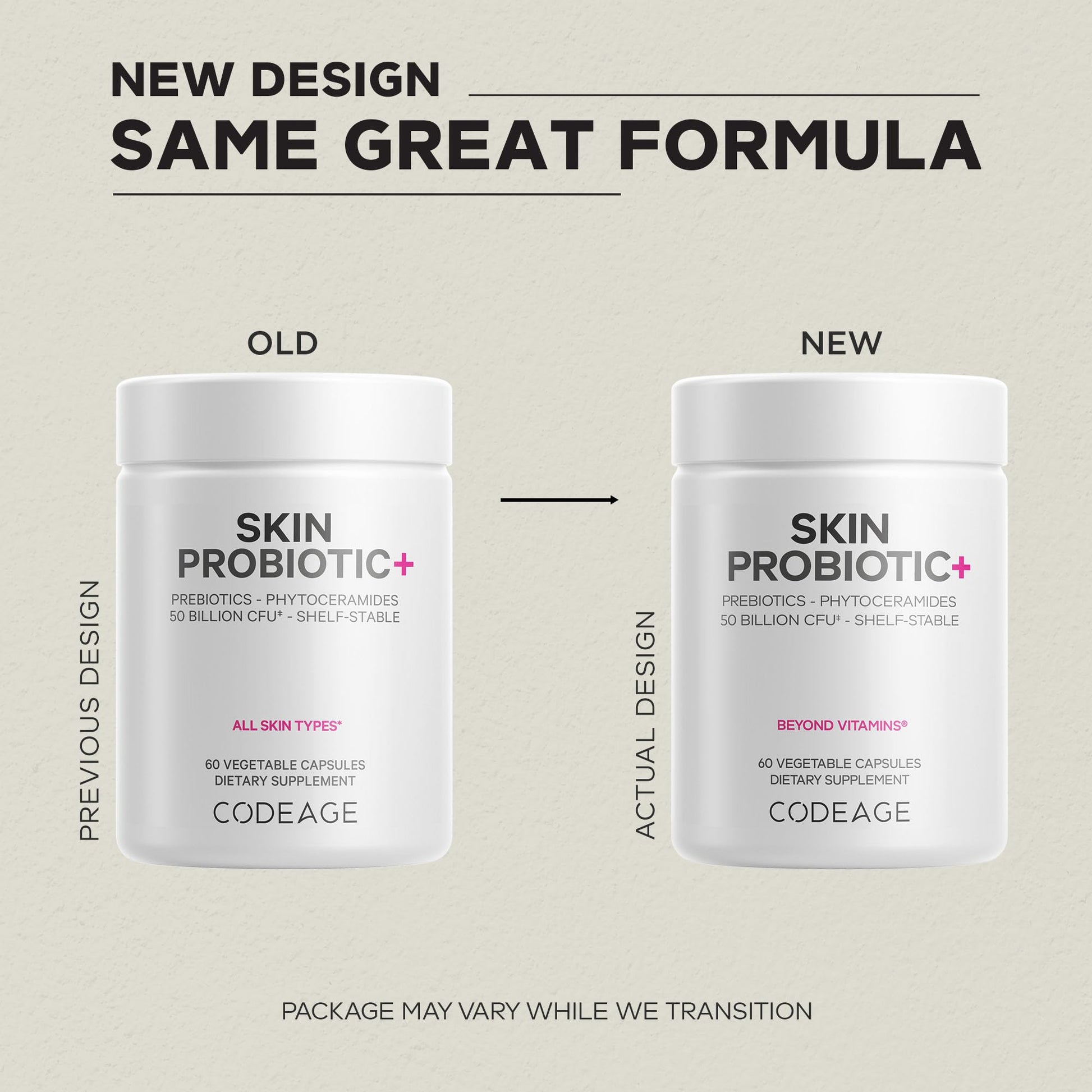 Codeage Skin Probiotics + Prebiotics - Skin Care Routine Supplement - 50 Billion CFU - Ayurvedic Botanical Herbs - Face Probiotics - Shelf Stable Cleanser, Non-GMO, Vegan - 60 Capsules CodeageAu supplements