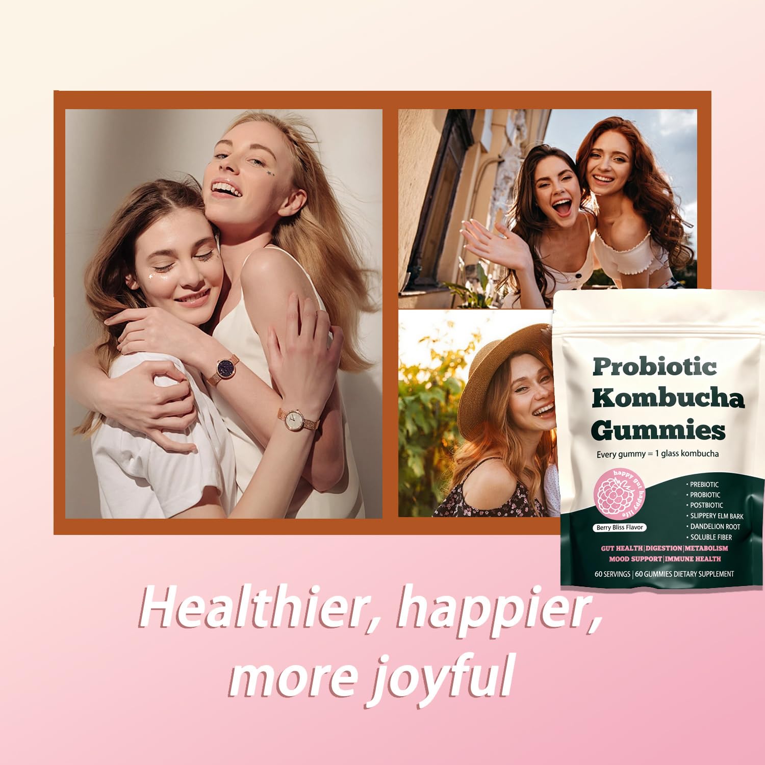 Glo Vous Probiotic Kombucha Gummies – 60 Gummies, with Prebiotics, Postbiotics & Fiber,Includes Slippery Elm, Dandelion Root & MCT Oil,Supports Digestive Health, Bloating Relief & Gut Support Glo VousAu supplements