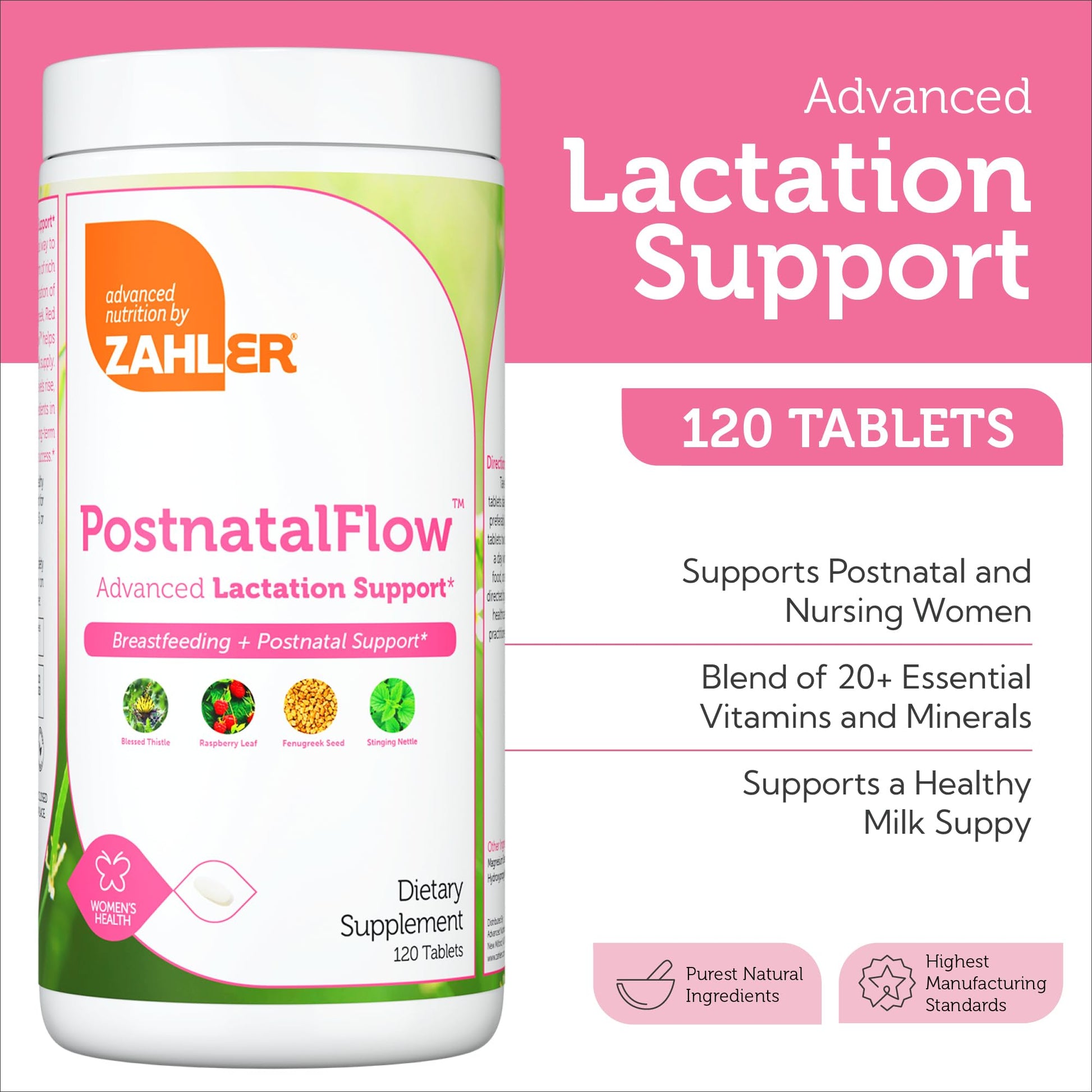 Zahler Postnatal Flow for Advanced Lactation Support, Breastfeeding + Postnatal Support, 120 Tablets. ZahlerAu supplements