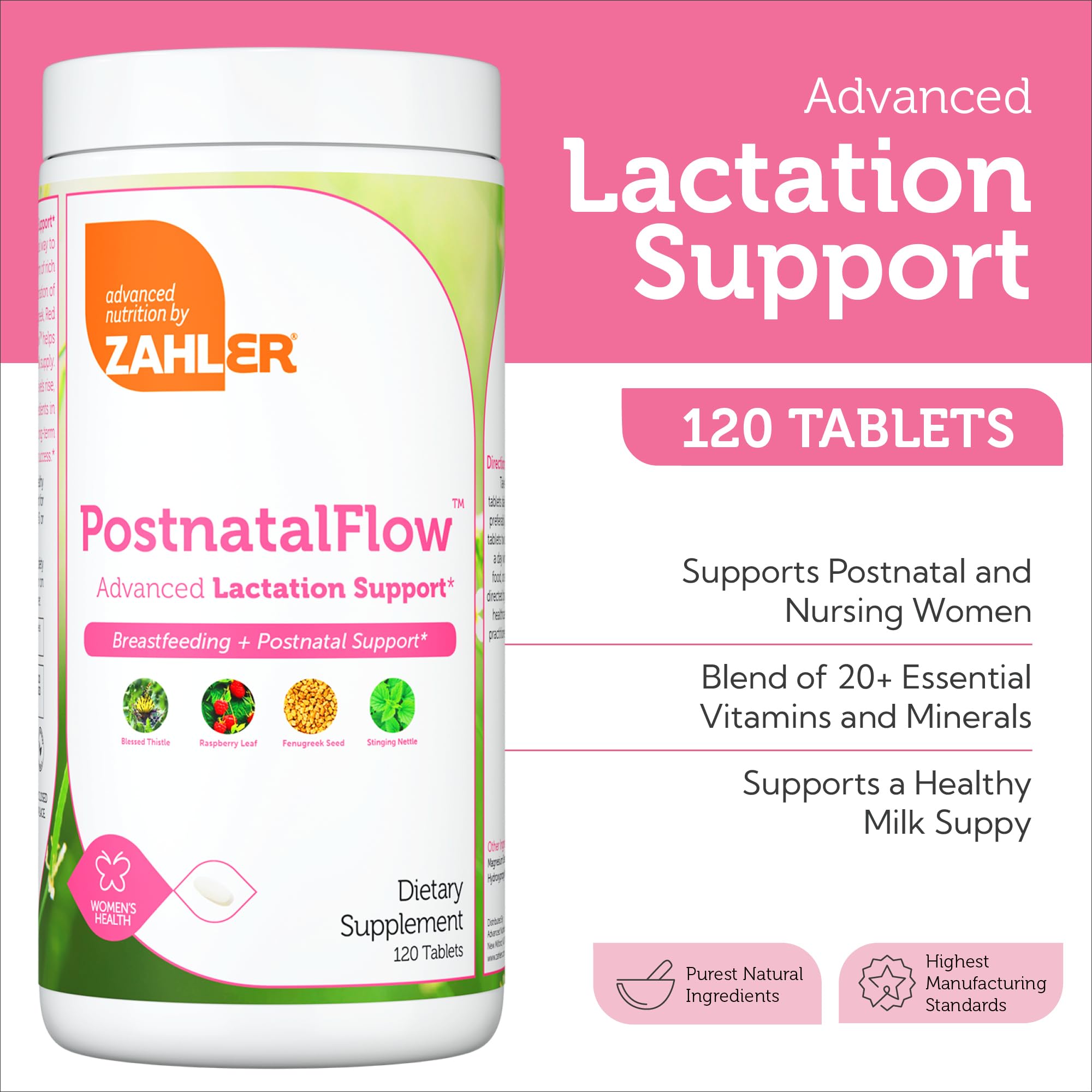 Zahler Postnatal Flow for Advanced Lactation Support, Breastfeeding + Postnatal Support, 120 Tablets. ZahlerAu supplements