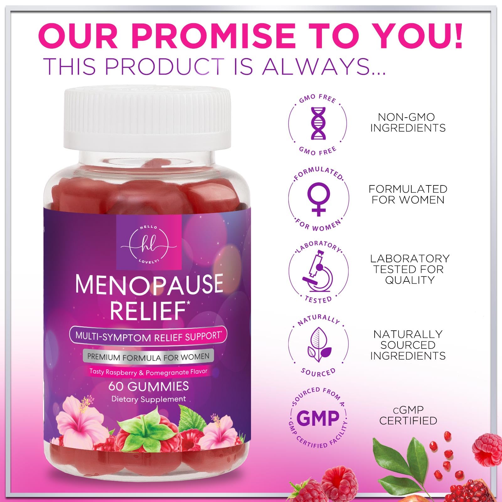Menopause Supplements for Women - Complete Natural Mild Hot Flashes & Night Sweats Support, Multi Benefit Menopause Relief Gummy, Support for Balance & Energy, Gluten-Free & Non-GMO - 60 Gummies Hello Lovely!Au supplements