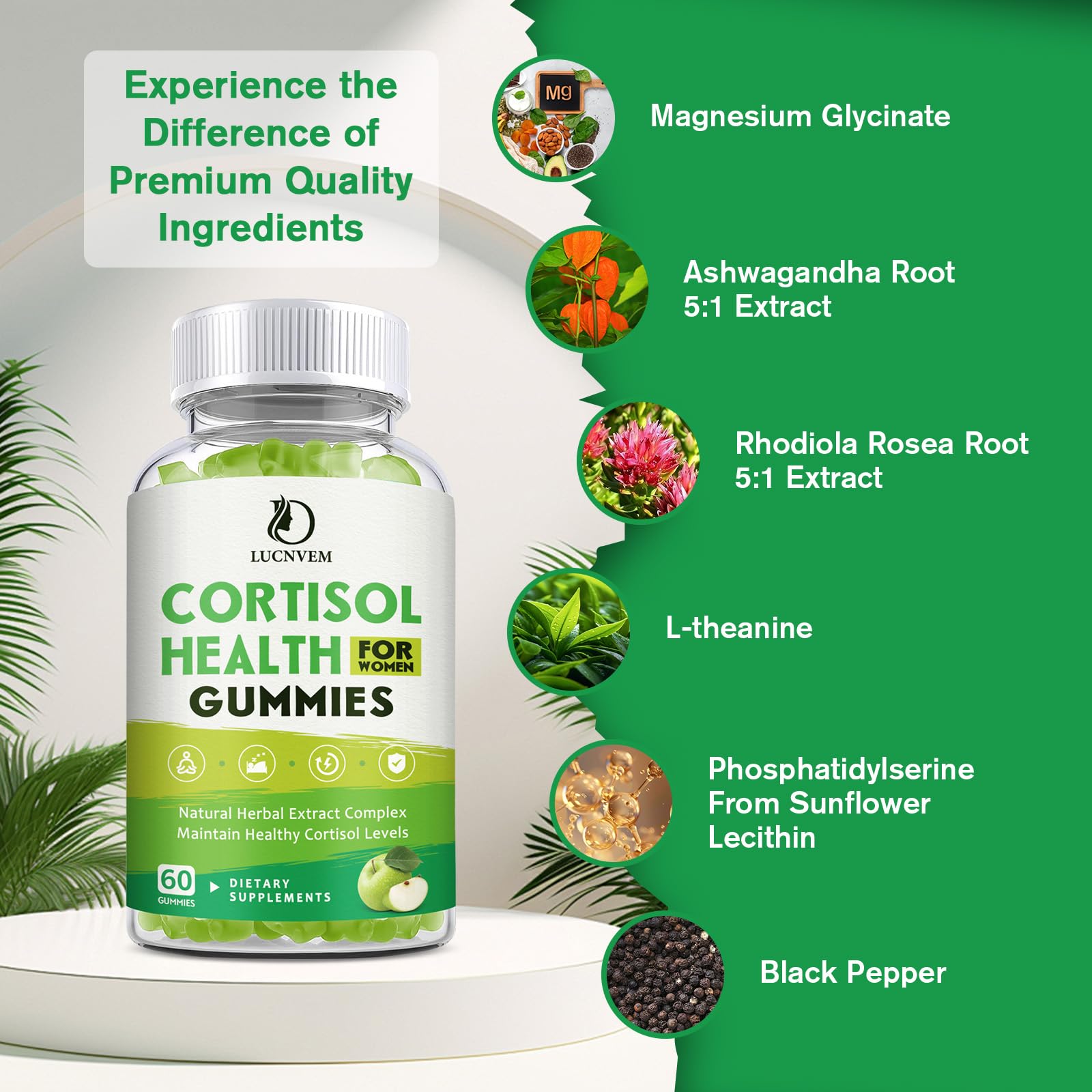 Cortisol Detox for Women Gummies, Cortisol Reducer Detox Manager, Magnesium Ashwagandha Rhodiola Rosea Herbal Complex for Mood/Focus & Sleep, Maintain Healthy Cortisol Levels - 30 Day Vegan Supply LUCNVEMAu supplements